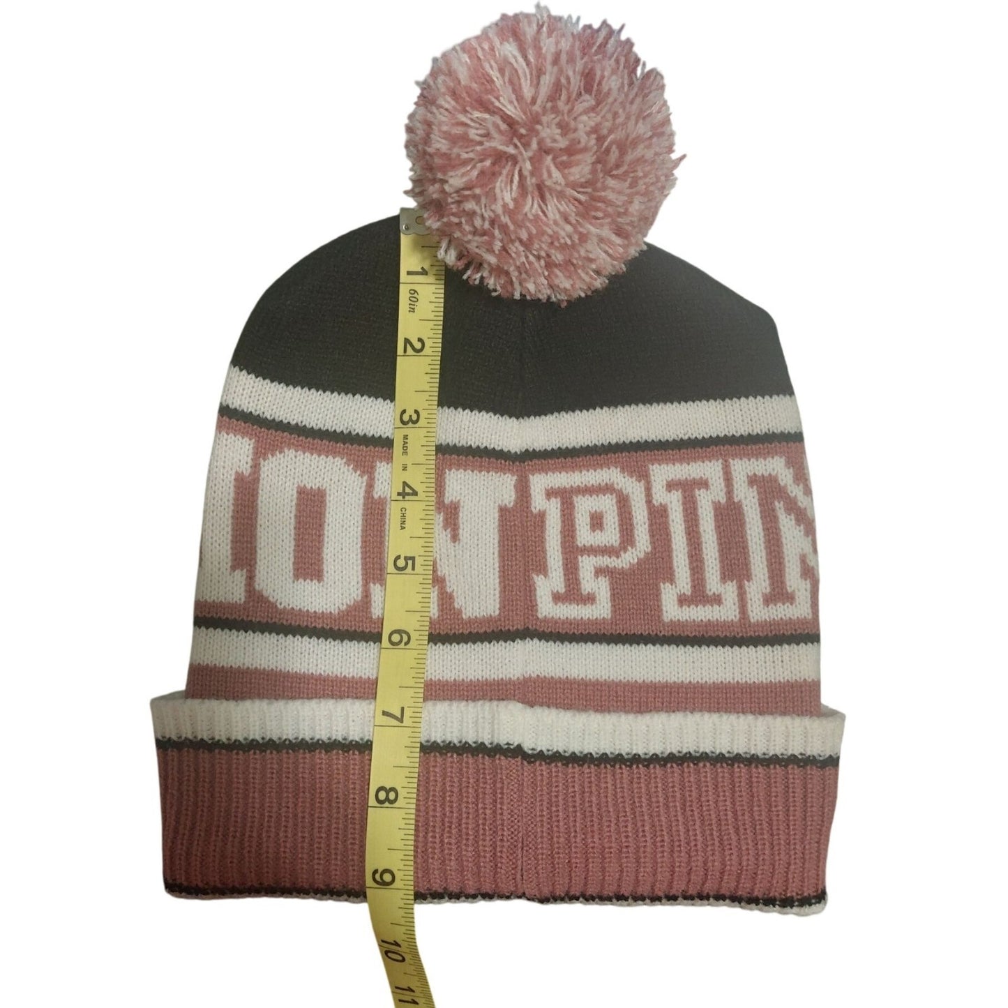 Victorias Secret Pink (Soft Begonia ) Nation Knit Pom Pom Beanie Hat Winter
