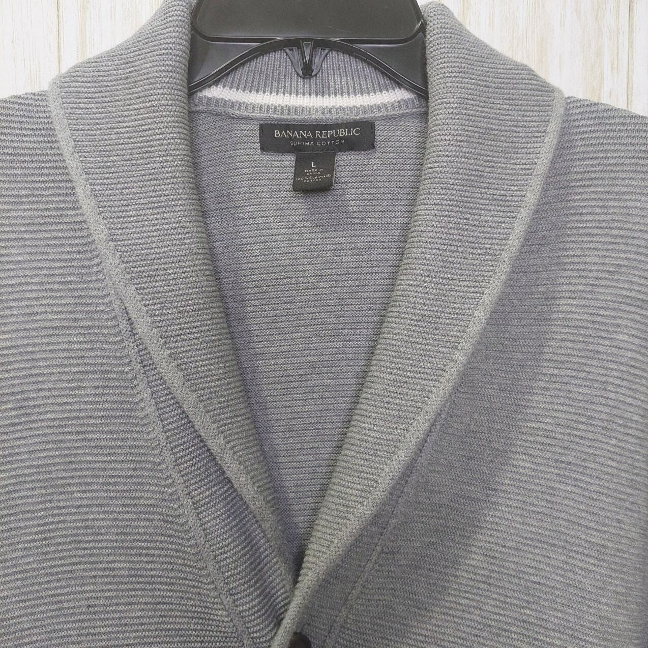 Banana Republic Men's Tipped Supima Cotton Button Cardigan Large Med Grey Pocket