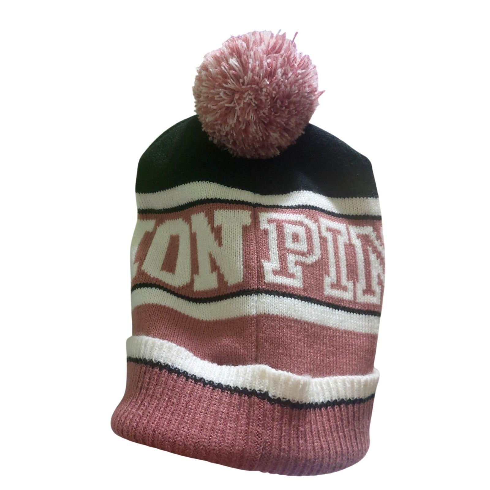 Victorias Secret Pink (Soft Begonia ) Nation Knit Pom Pom Beanie Hat Winter