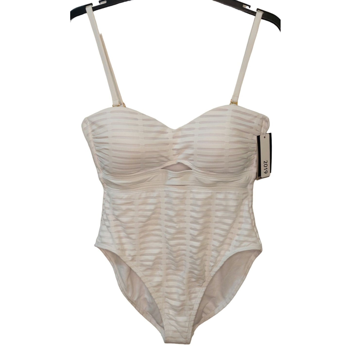 Kenneth Cole White One-Piece Padded Bust Tummy Toner Swimsuit Size Large Classy