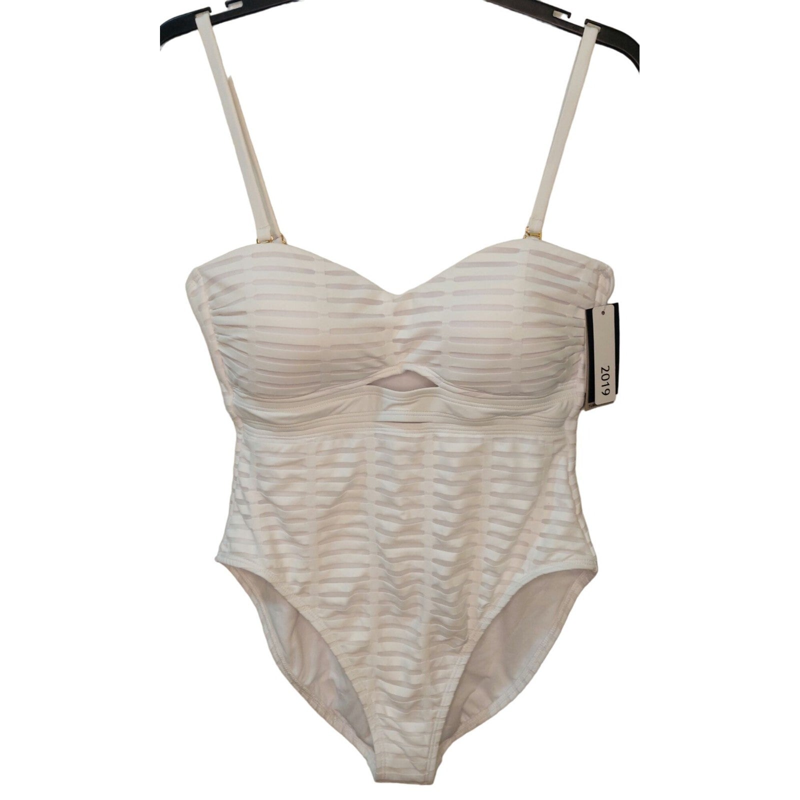 Kenneth Cole White One-Piece Padded Bust Tummy Toner Swimsuit Size Large Classy