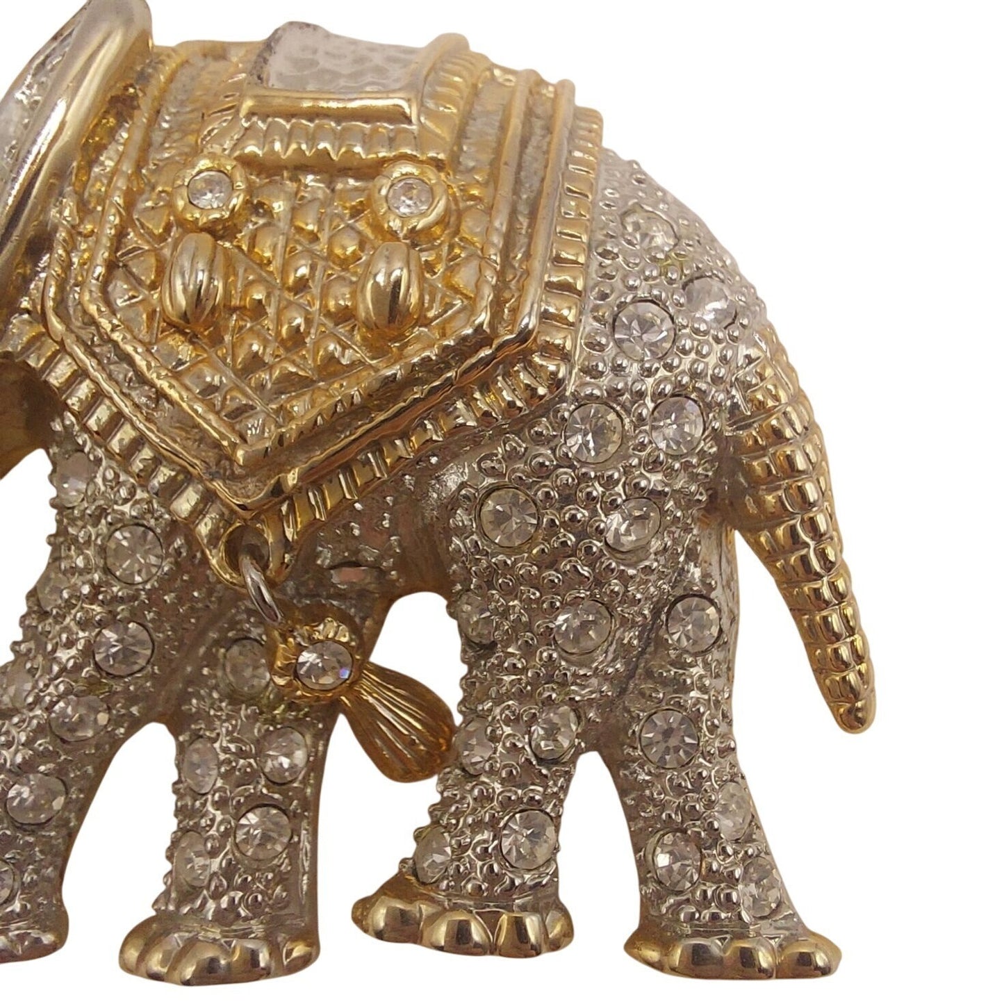 Estate Elephant Rhinestone Brooch Pin Vintage-Inspired W Green Eye~Hanging Charm