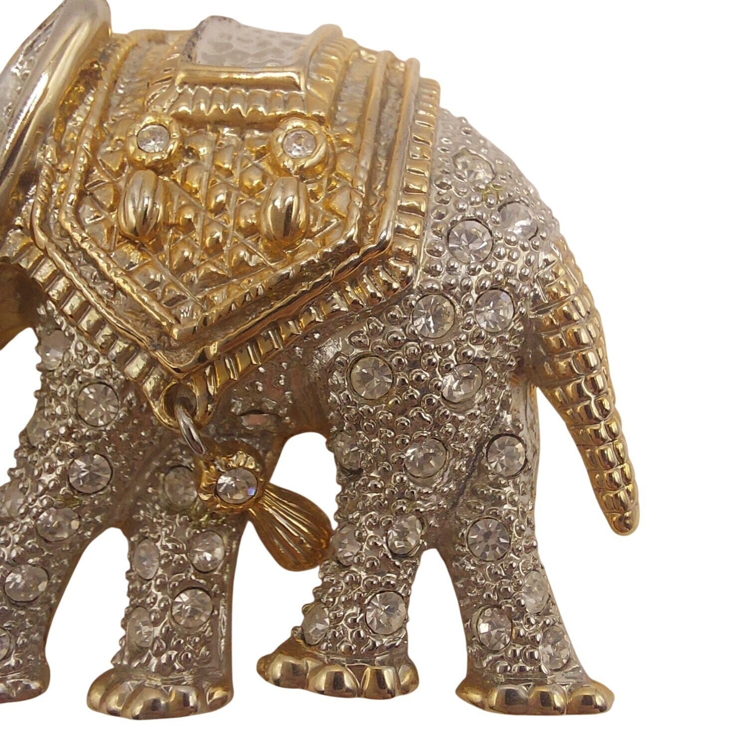 Estate Elephant Rhinestone Brooch Pin Vintage-Inspired W Green Eye~Hanging Charm