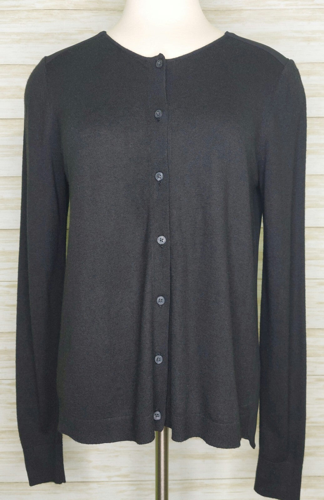Loft Women's Black Button Up Sweater Shirt w/ Sheer Back Size Small Wool Blend