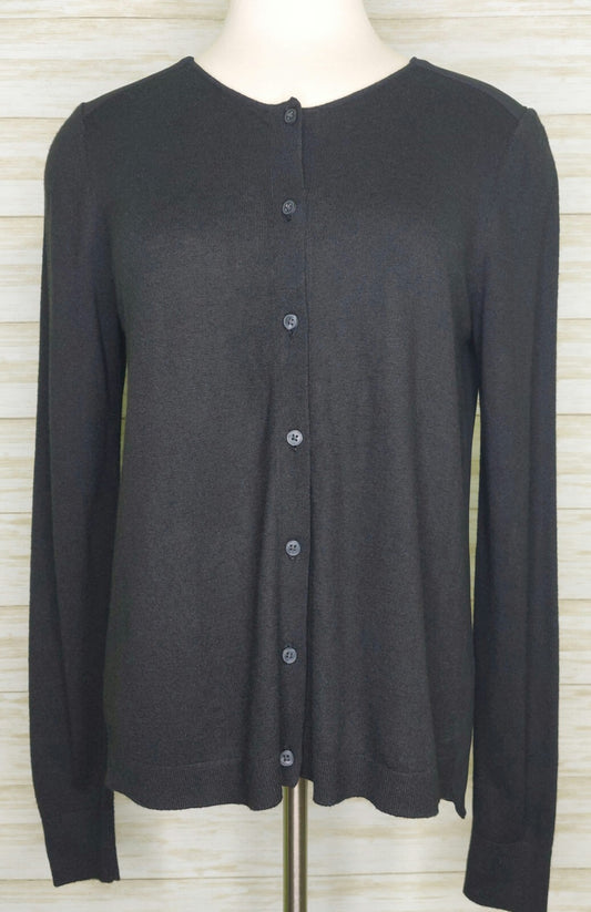 Loft Women's Black Button Up Sweater Shirt w/ Sheer Back Size Small Wool Blend