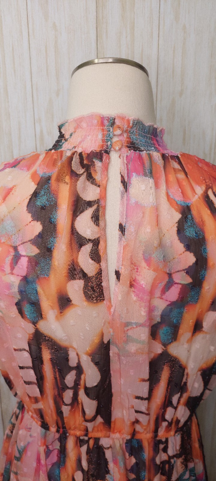 Torrid Midi Dress Clip Dot Smocked Mock Hi Neck Floral Size 0~12~Large Butterfly