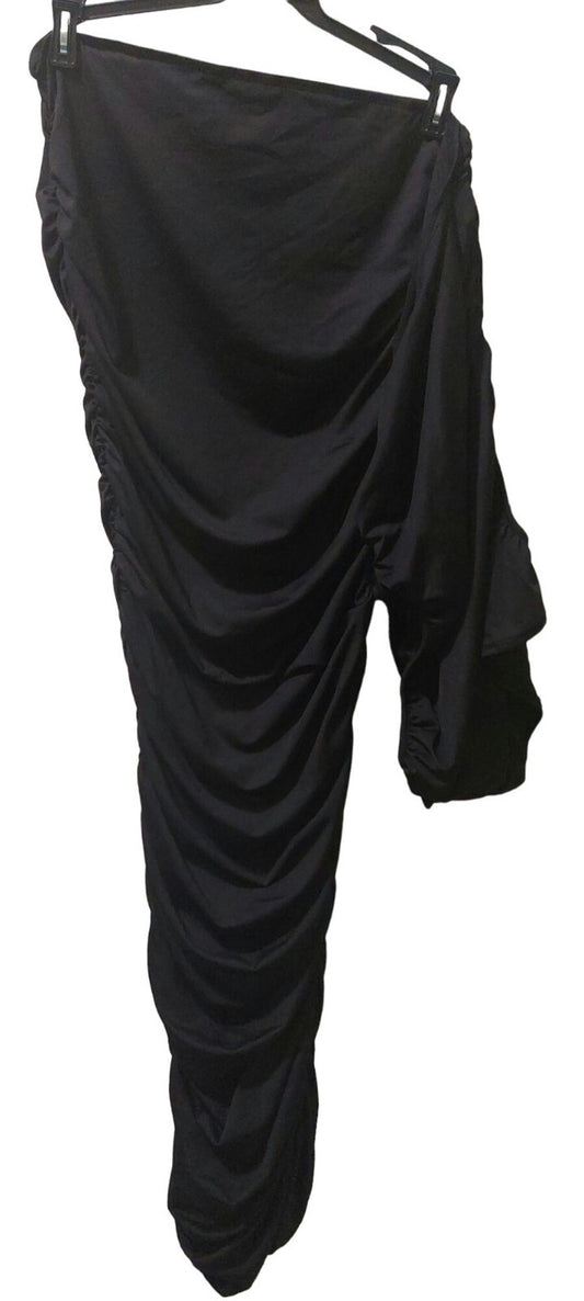 NWT Commense Black Side Ruched Off-Shoulder One Sleeve Dress Size Small