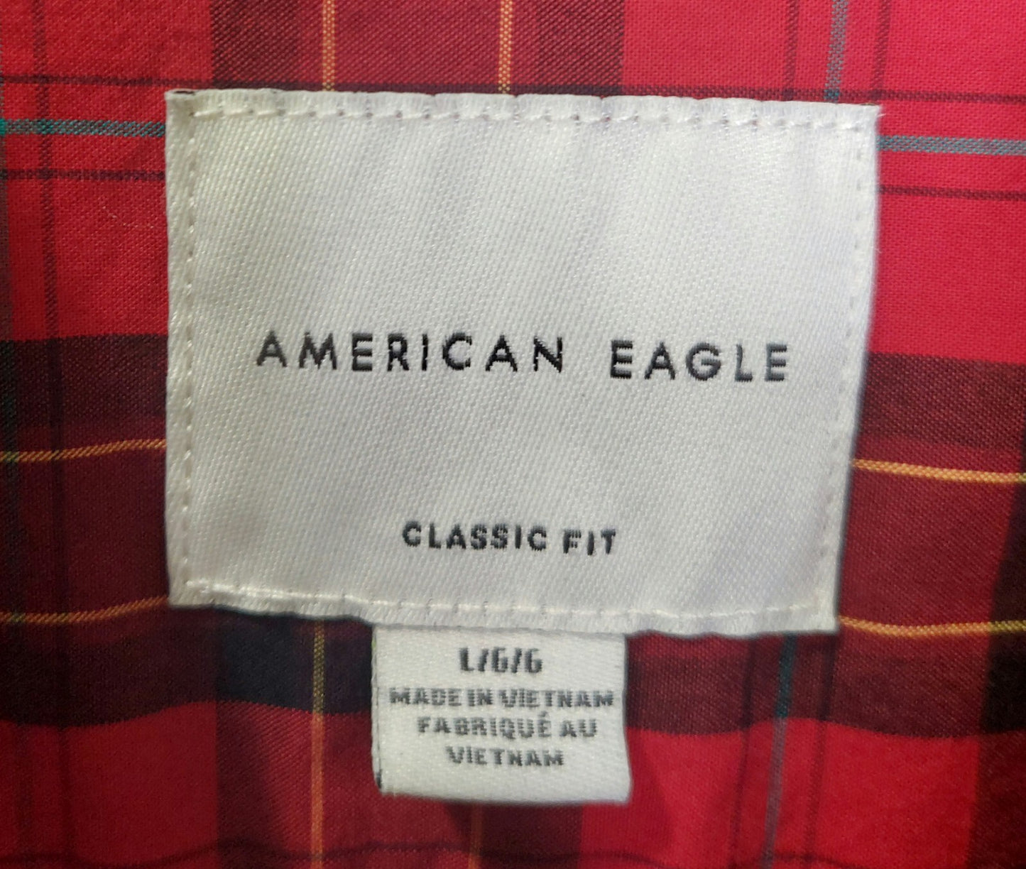 American Eagle Mens Shirt Button Down Red Plaid Long Sleeve Classic Fit Large