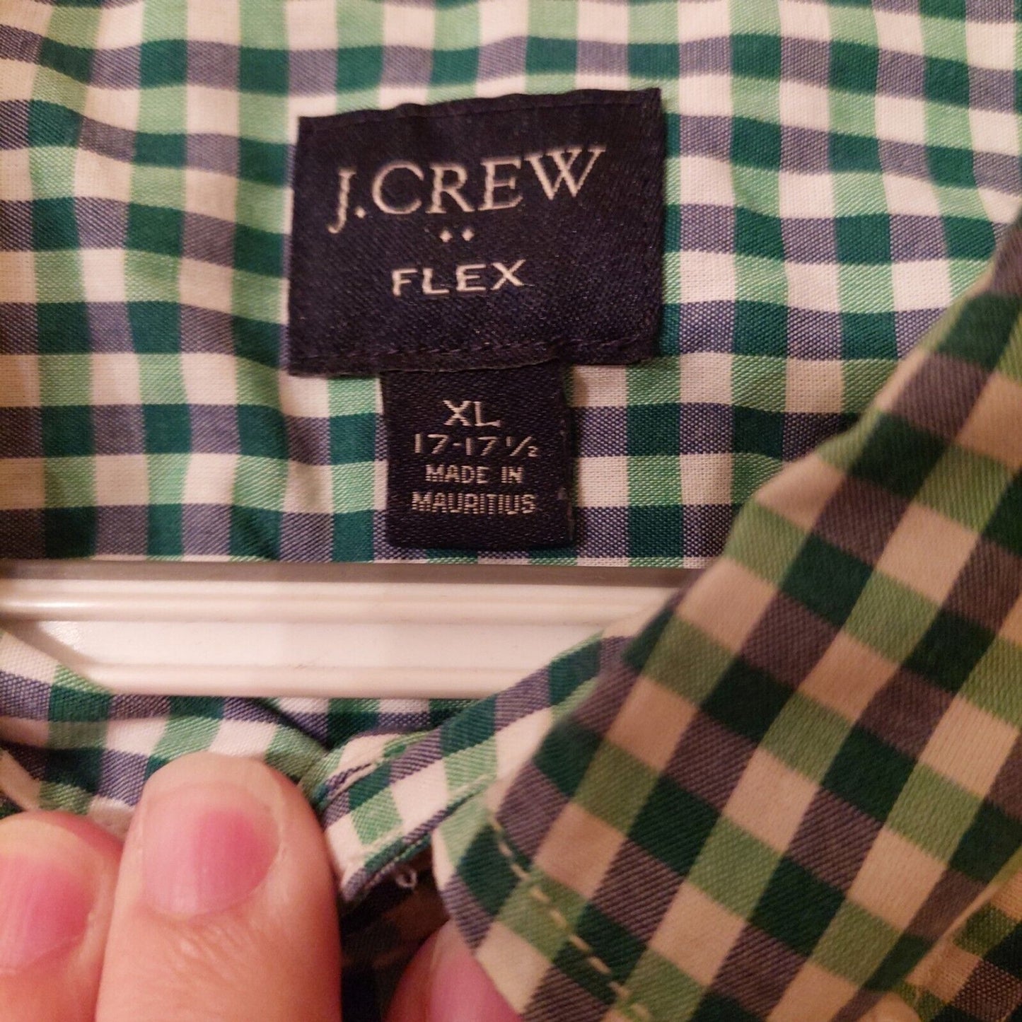 J Crew Shirt Mens XL Green Blue Gingham Plaid Flex Button Up