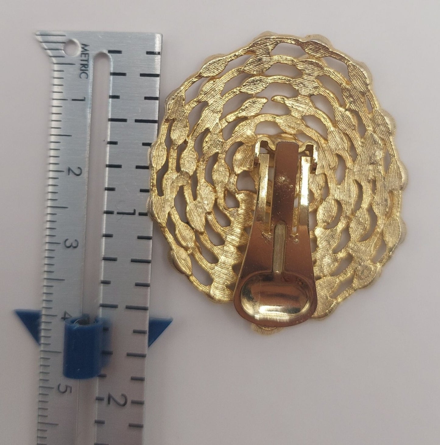 Vintage Gold-Tone Clip-On Earrings With Black Enamel Accents