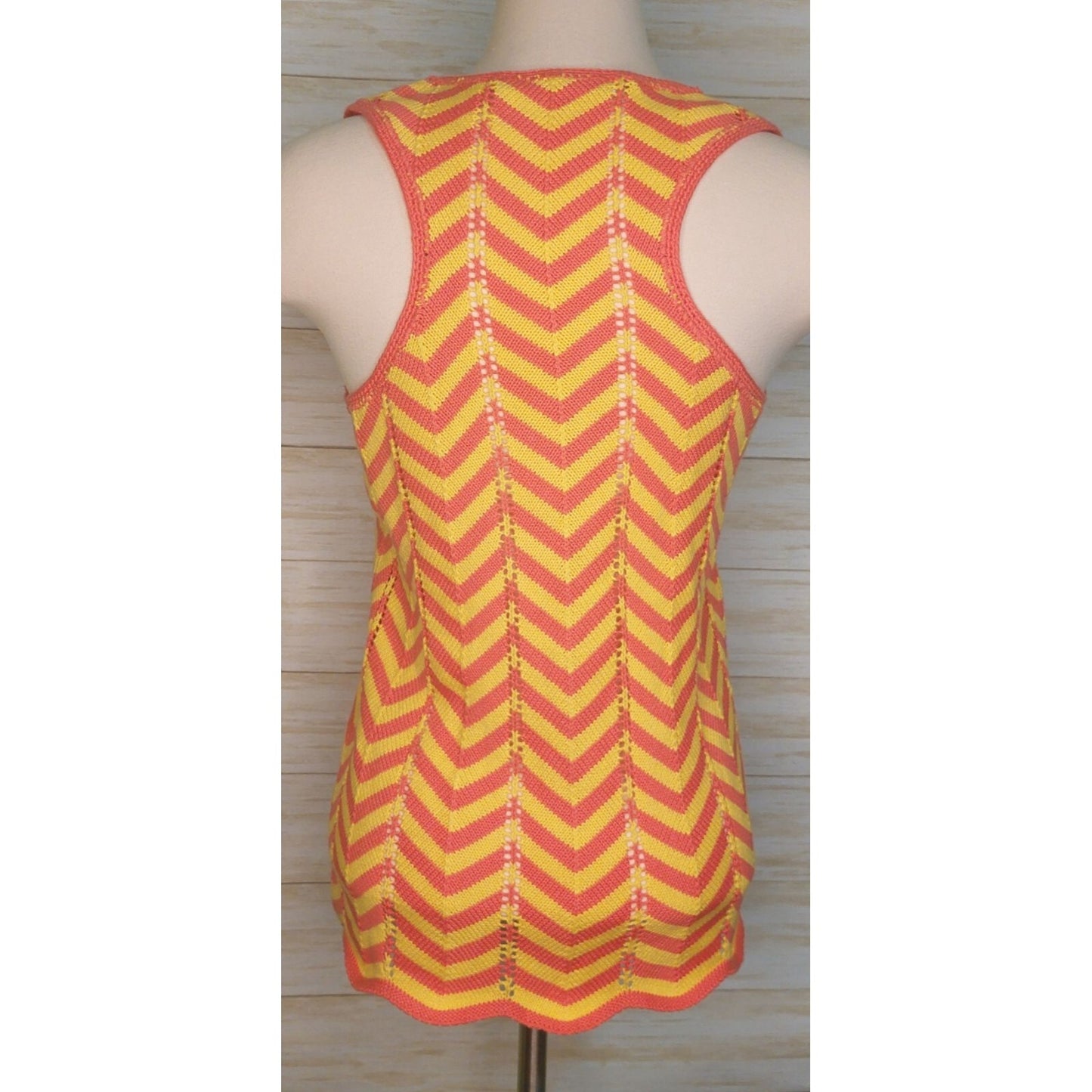 Trina Turk Zigzag Knit Tank Top - Coral Pink & Yellow Chevron Stripes Sleeveless
