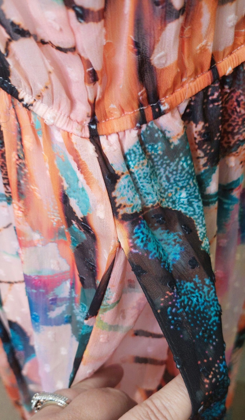 Torrid Midi Dress Clip Dot Smocked Mock Hi Neck Floral Size 0~12~Large Butterfly