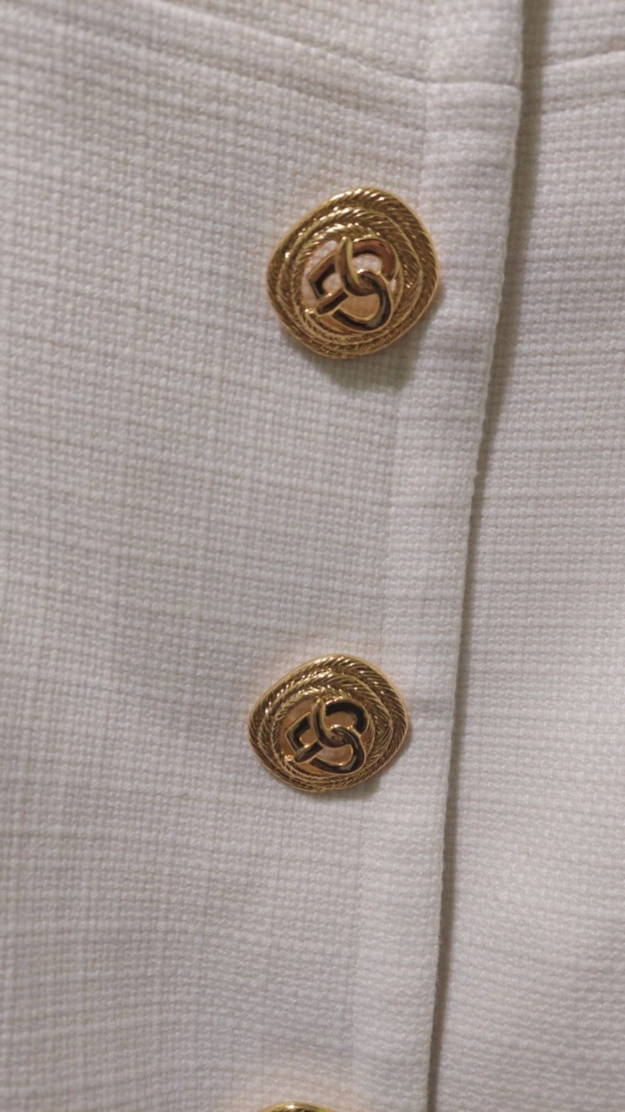 NWT Commense Women's Medium White Textured Blazer Gold Buttons~Shoulder Pads