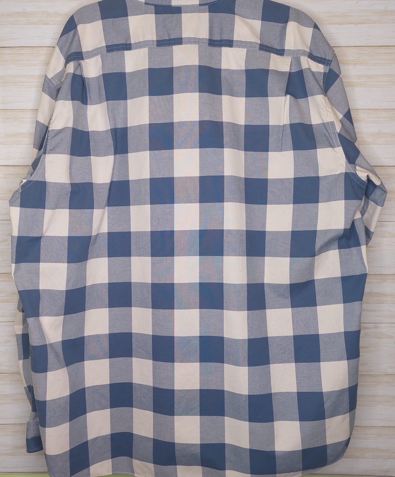 L.L. Bean Men's Blue/White Button Up Long Sleeve Gingham Shirt Sz XL 100% Cotton