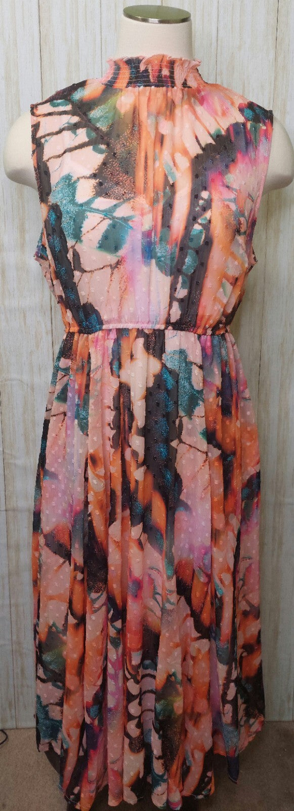 Torrid Midi Dress Clip Dot Smocked Mock Hi Neck Floral Size 0~12~Large Butterfly