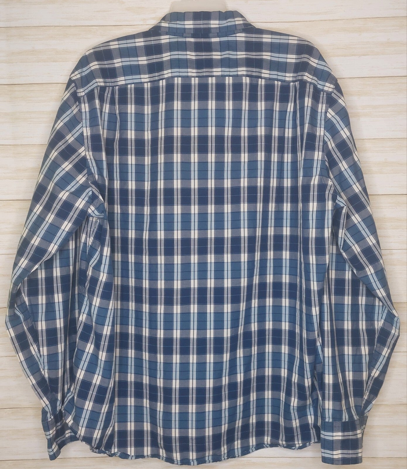 J. CREW Men's Cotton Shirt Blue/White Plaid Button Up Size XL