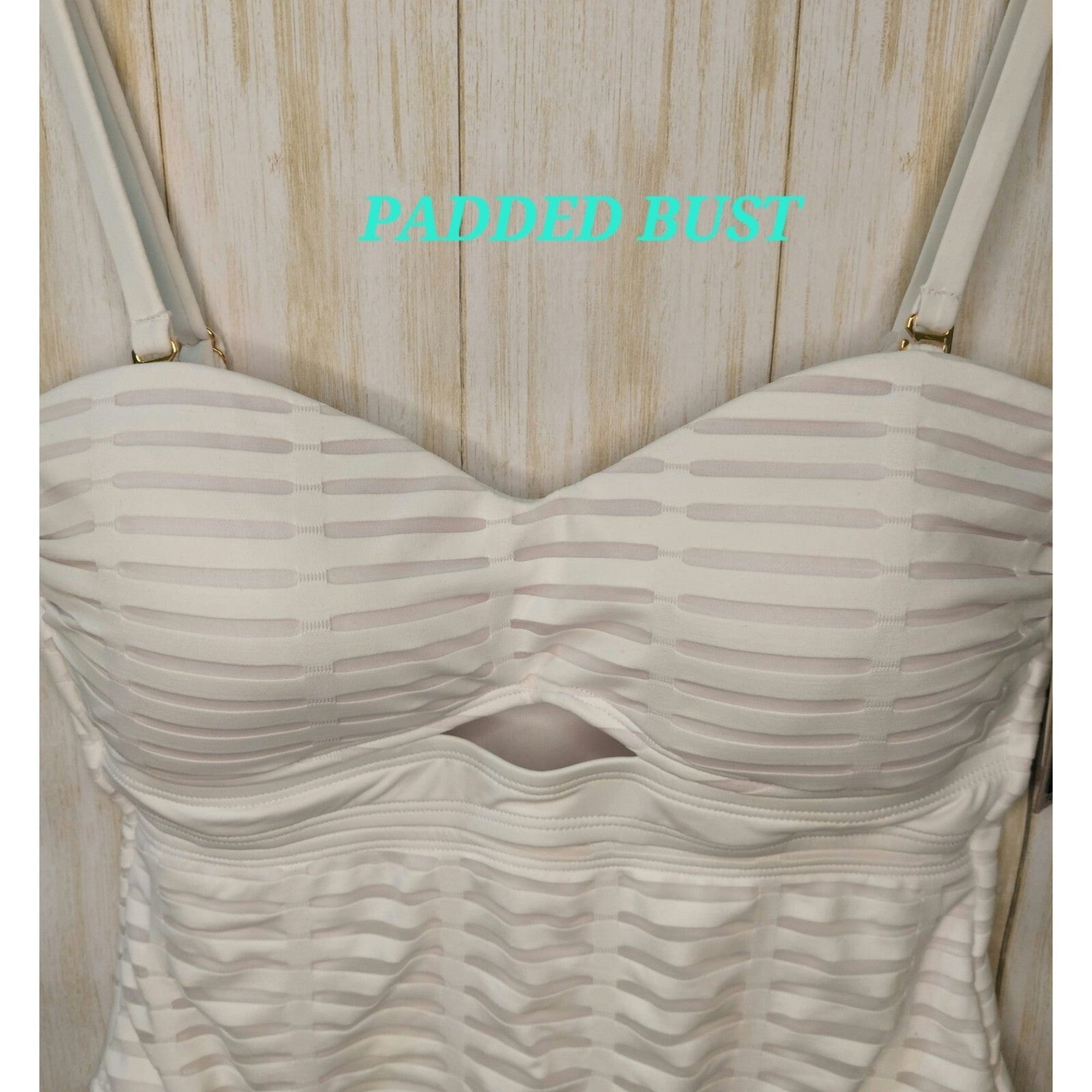 Kenneth Cole White One-Piece Padded Bust Tummy Toner Swimsuit Size Large Classy