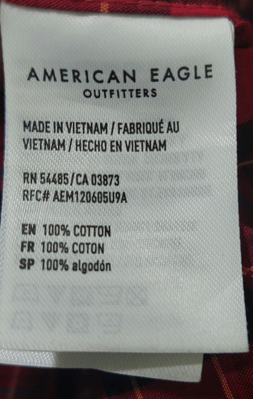 American Eagle Mens Shirt Button Down Red Plaid Long Sleeve Classic Fit Large