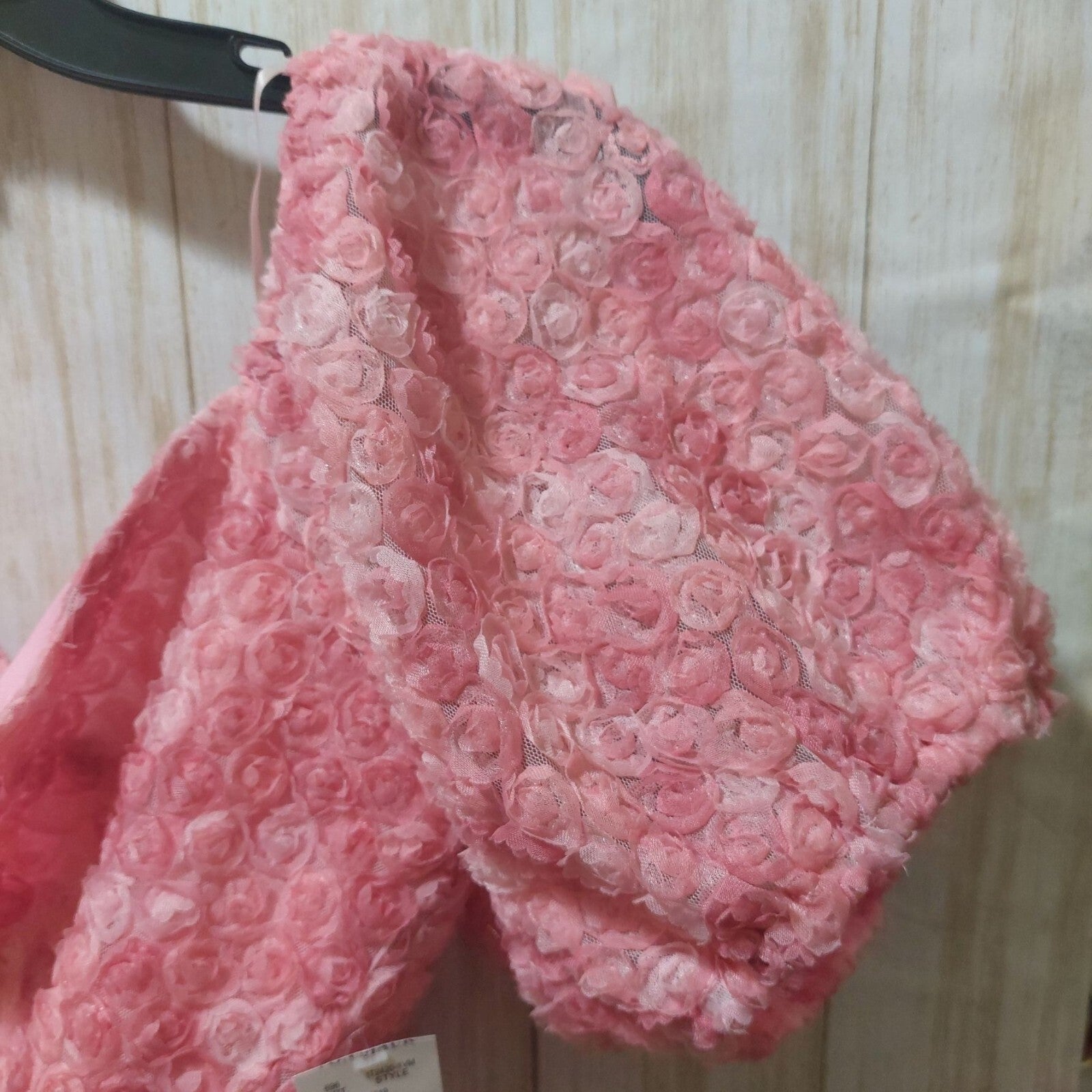 NWT Le Lis Pink Puff Sleeve Floral Crop Top W/ Textured Rose Design Large