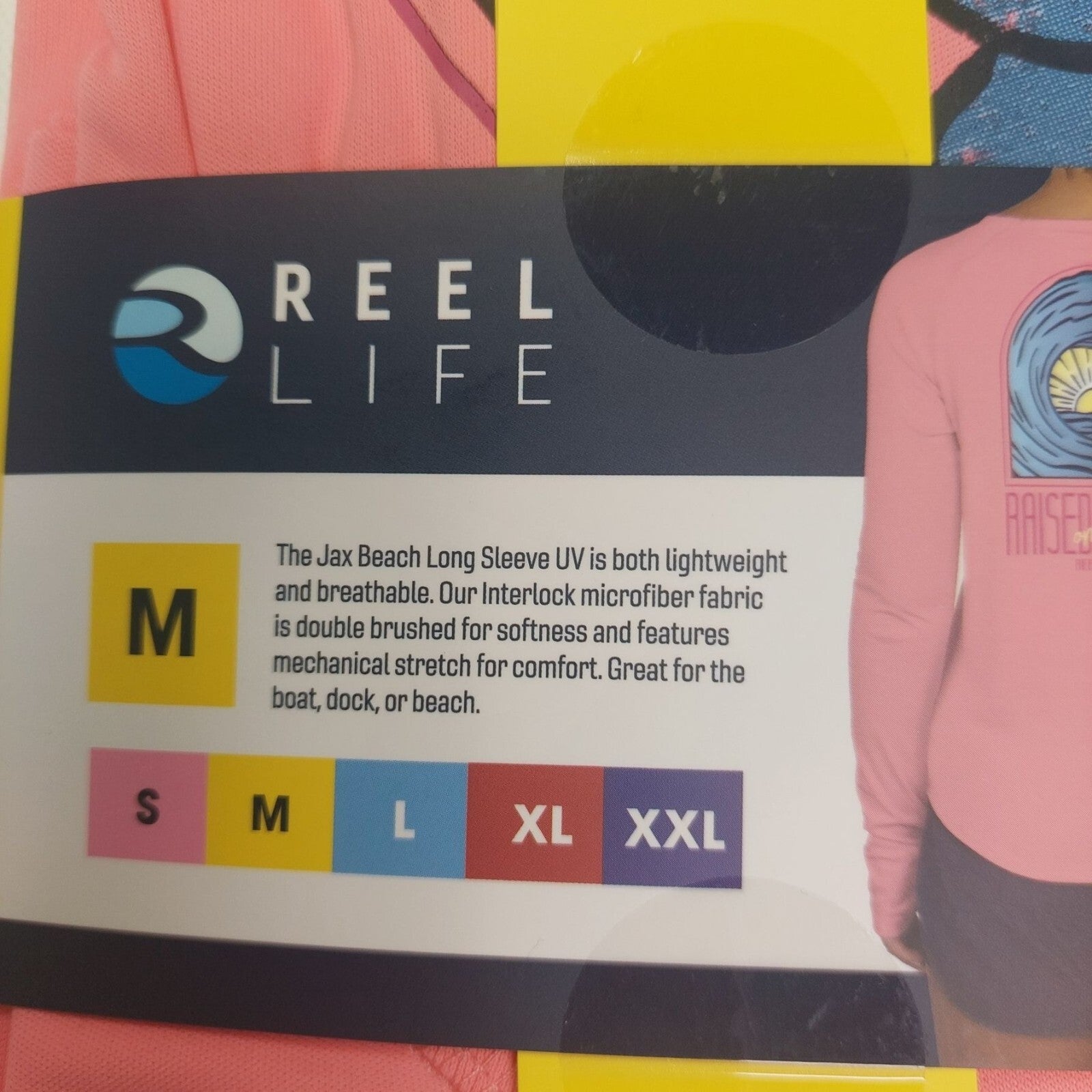 Reel Life Womens Jax Beach Long Sleeve UV Shirt "Raised By Water" M Salmon Rose
