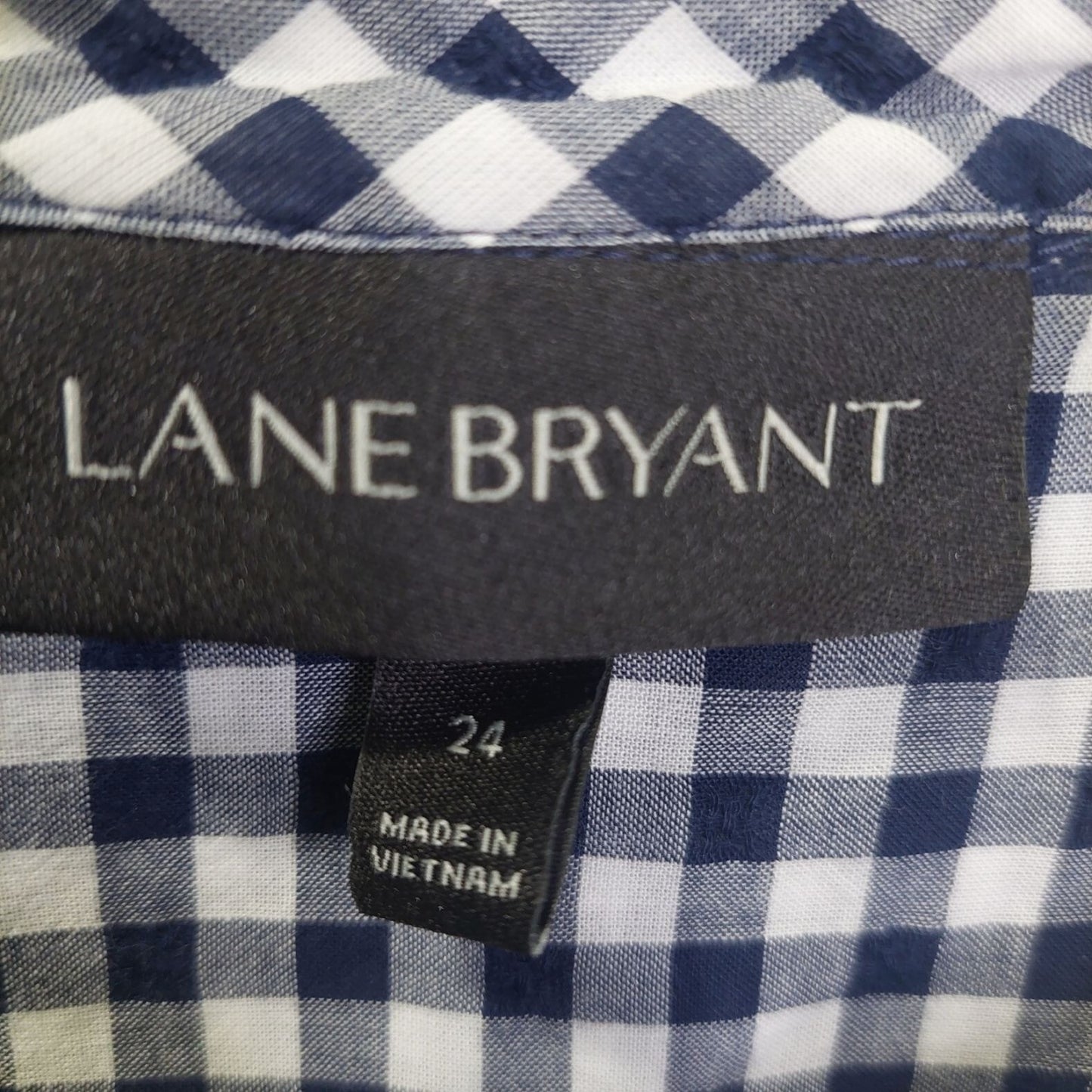Lane Bryant Womens Blue & White Plaid Button-Up Shirt 24W Long Sleeve Cotton