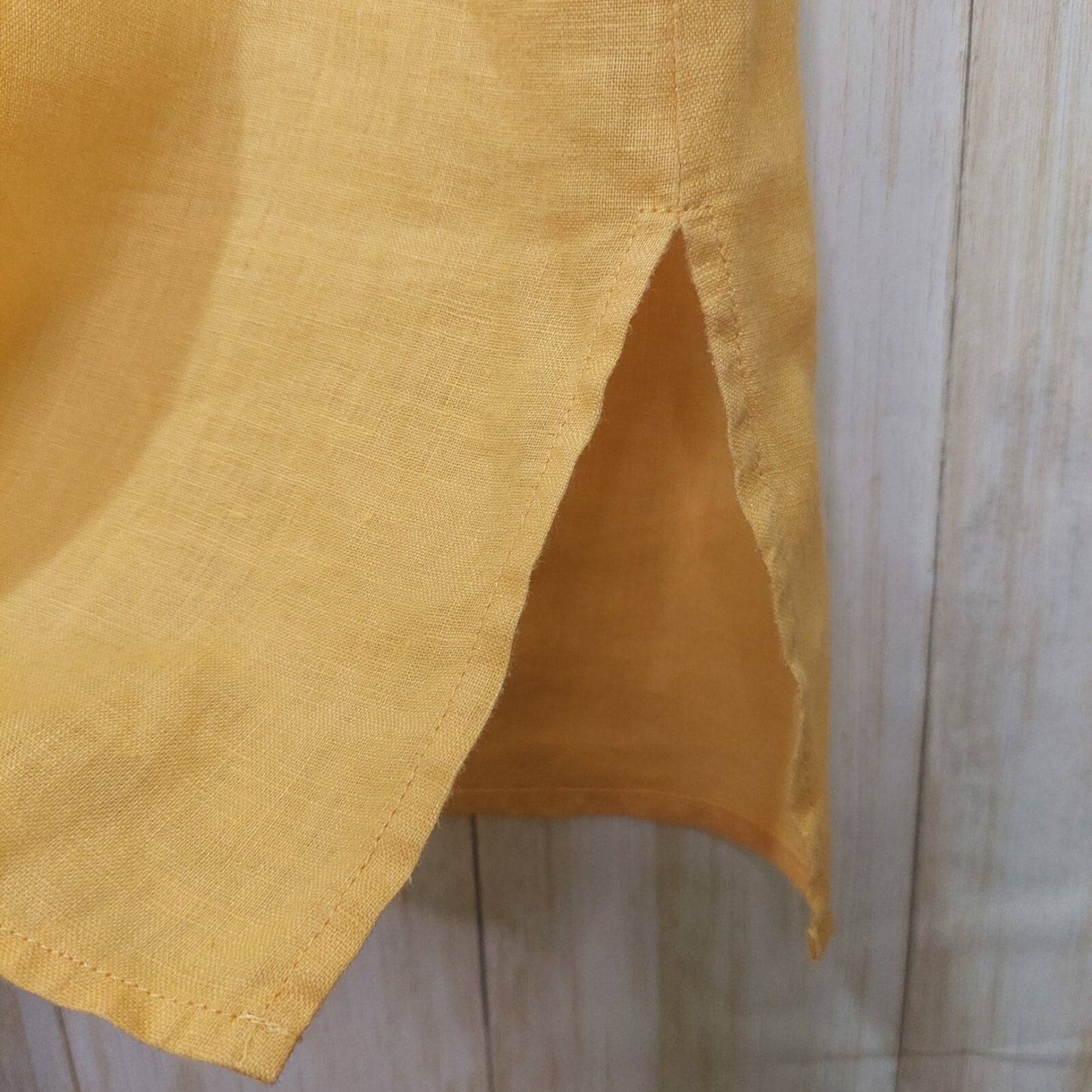 Chico's Women's Top Yellow Linen Lace Front Long Sleeve Tunic Shirt Blouse XL