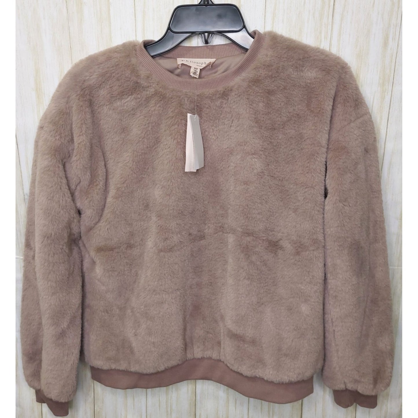 Philosophy Republic Women's Faux Fur Pullover Top Tan Size Small Lined~Soft~Cozy