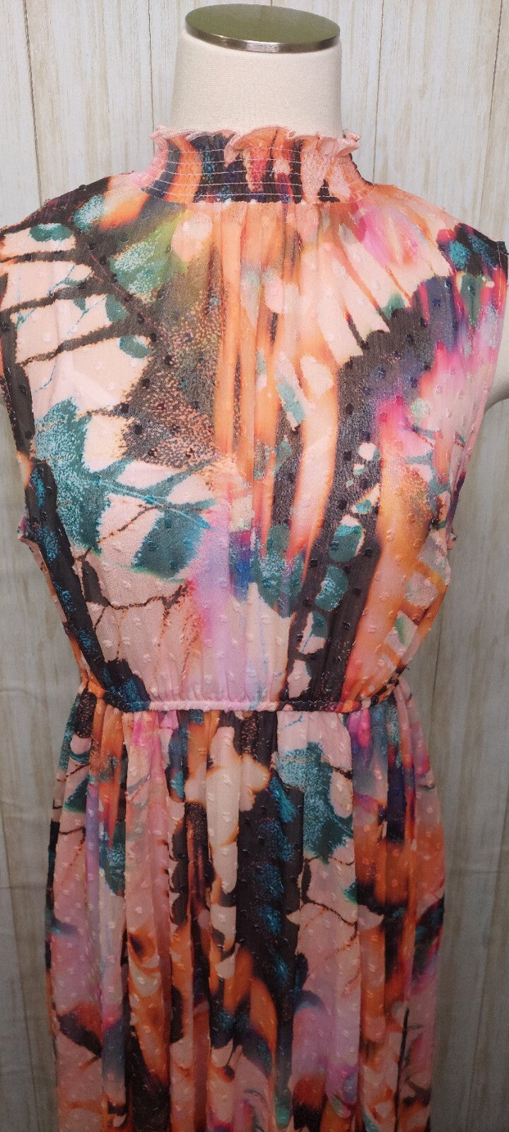 Torrid Midi Dress Clip Dot Smocked Mock Hi Neck Floral Size 0~12~Large Butterfly