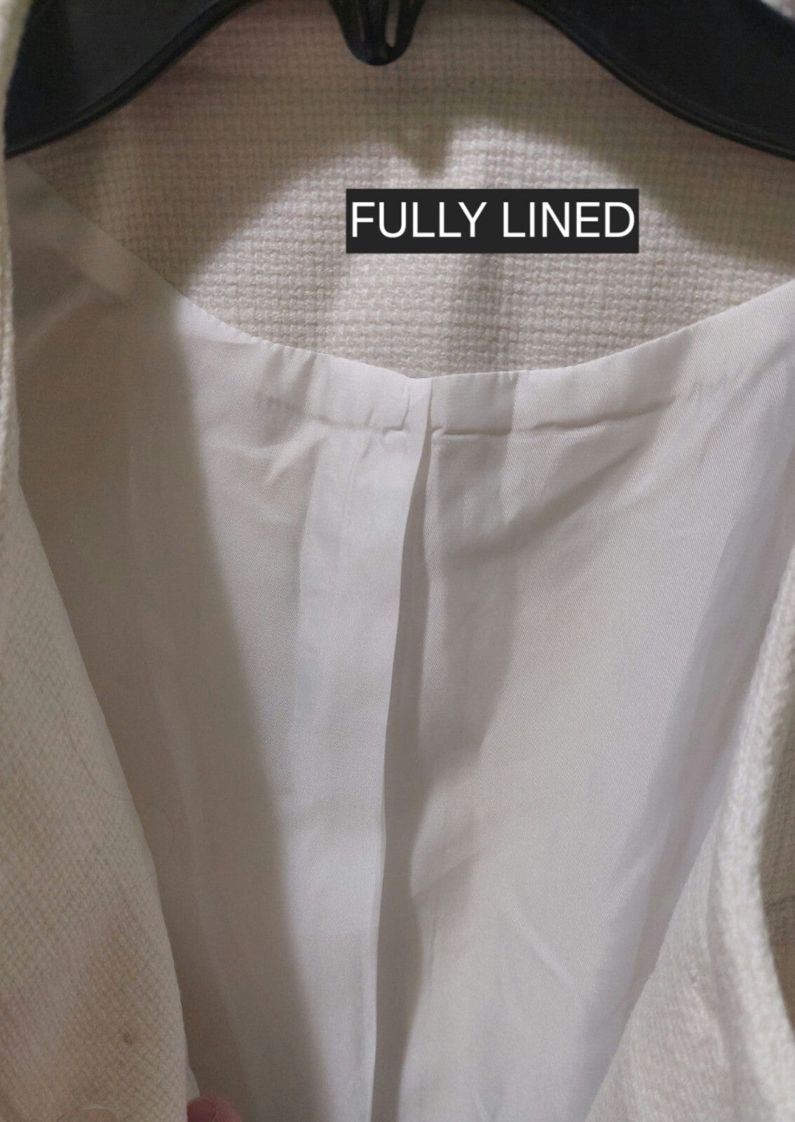 NWT Commense Women's Medium White Textured Blazer Gold Buttons~Shoulder Pads