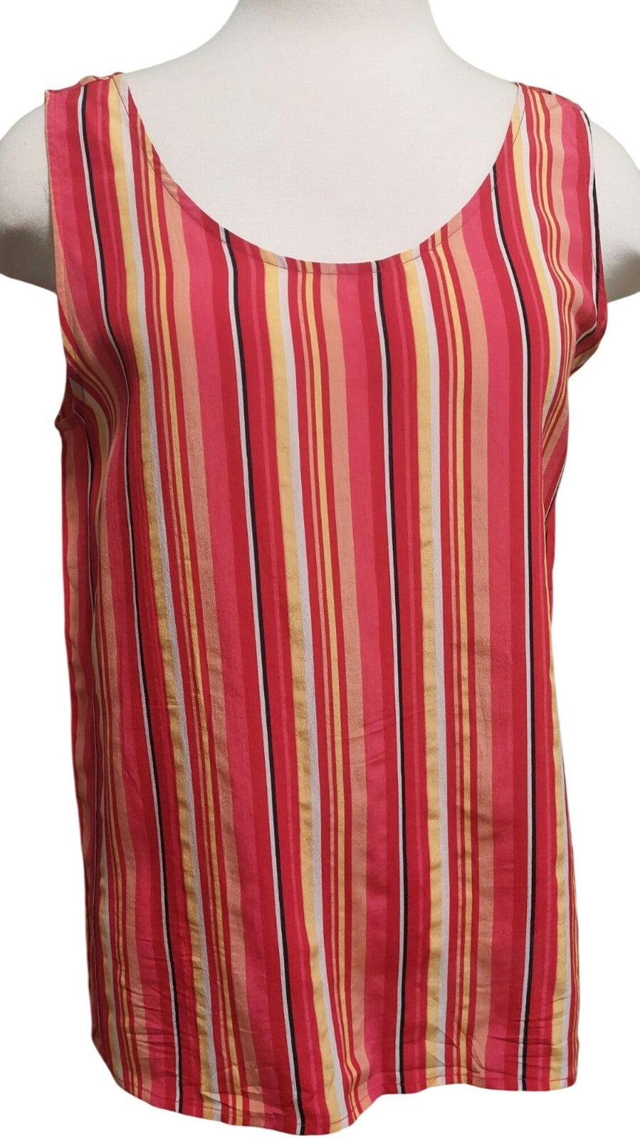 Robbie Bee Red/Yellow Striped Silk Sleeveless Tank Top Med~Lightweight