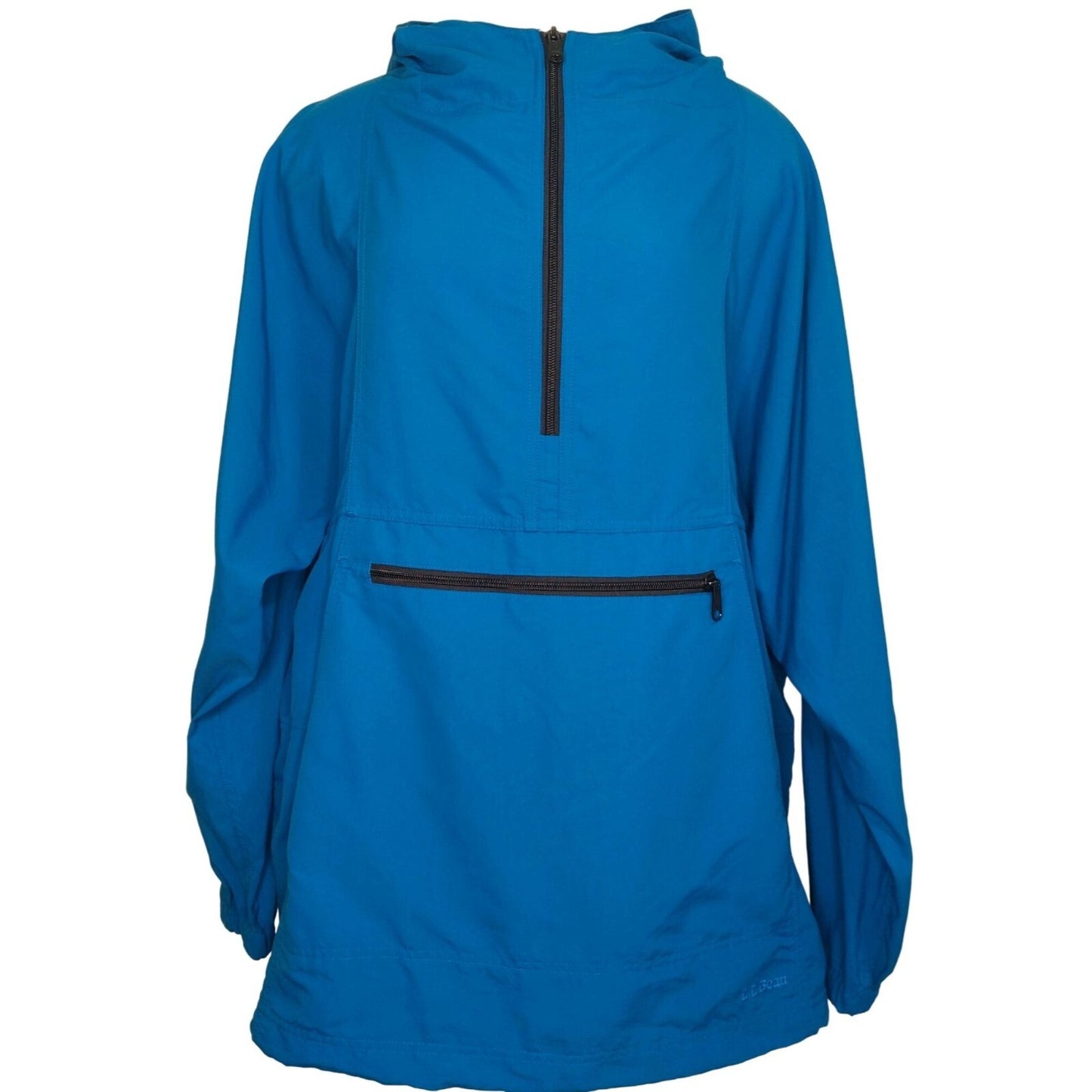 L.L.Bean Men's Blue Nylon Pullover Hoodie Jacket Size Large Kangaroo Pockets