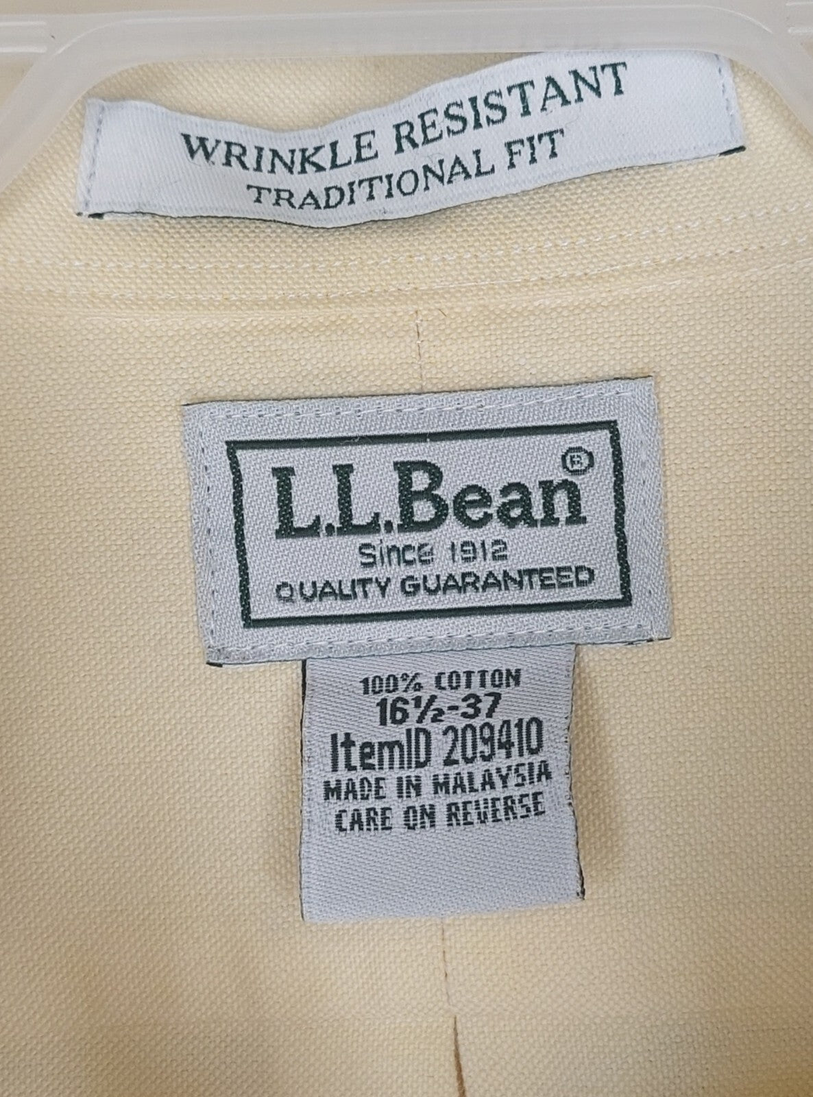 LL Bean Shirt Mens 16.5-37 Yellow Wrinkle-Free Long Sleeve Traditional Fit