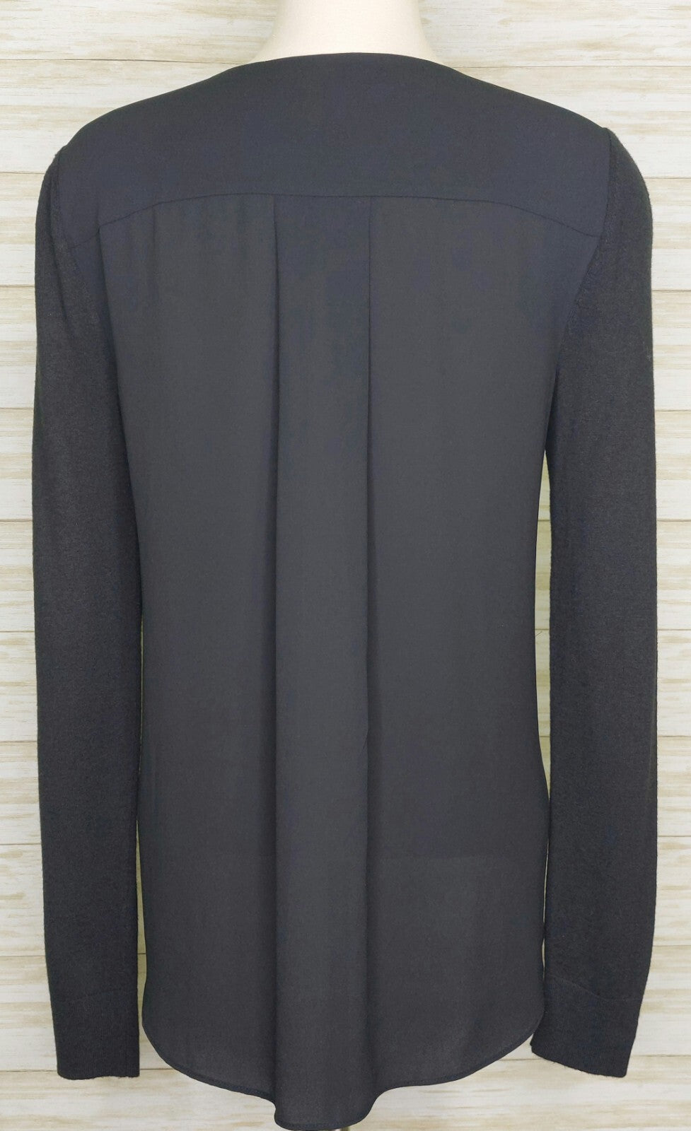 Loft Women's Black Button Up Sweater Shirt w/ Sheer Back Size Small Wool Blend