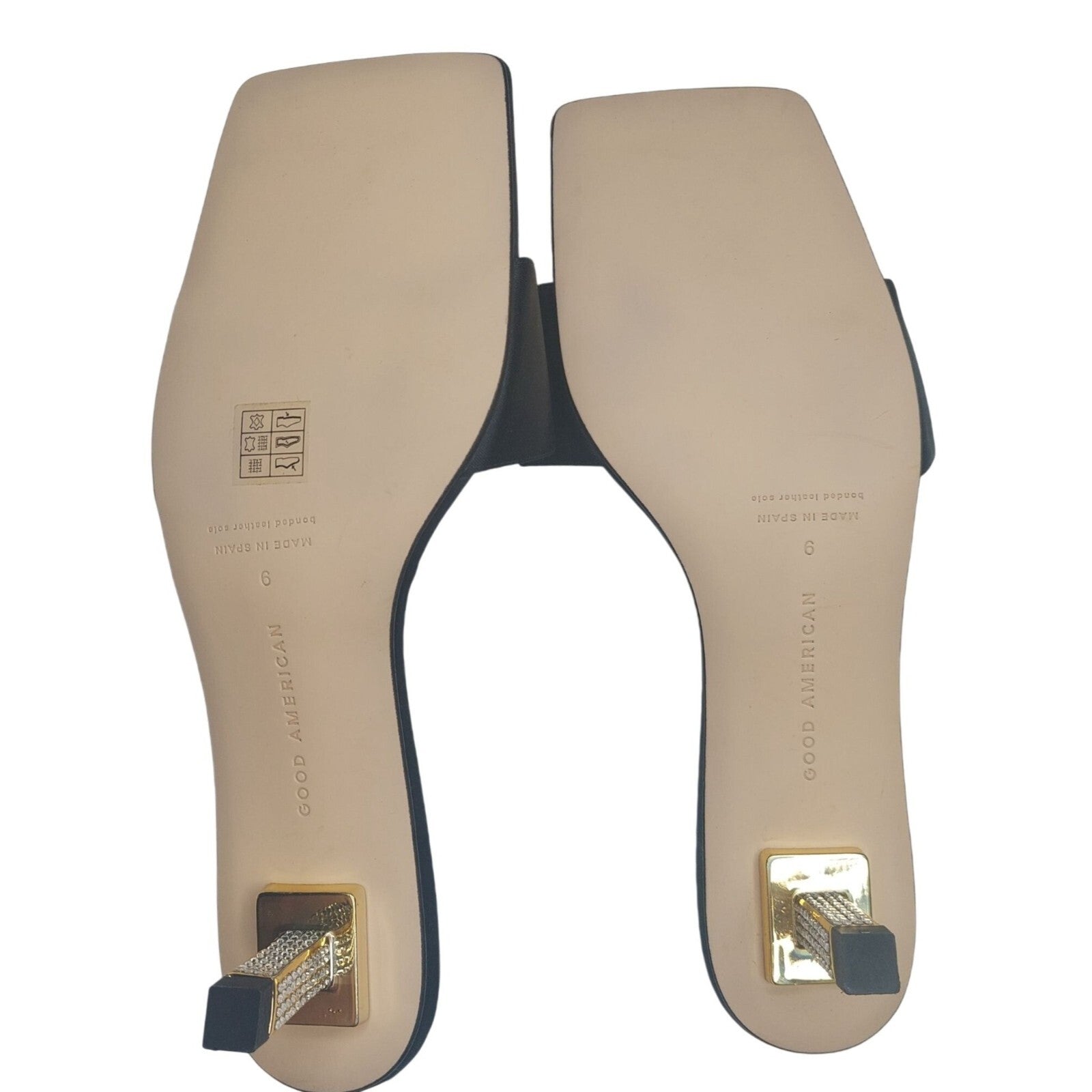 Good American Kickstand Slide Sandal Black Embellished Heel Size 9 NWOB