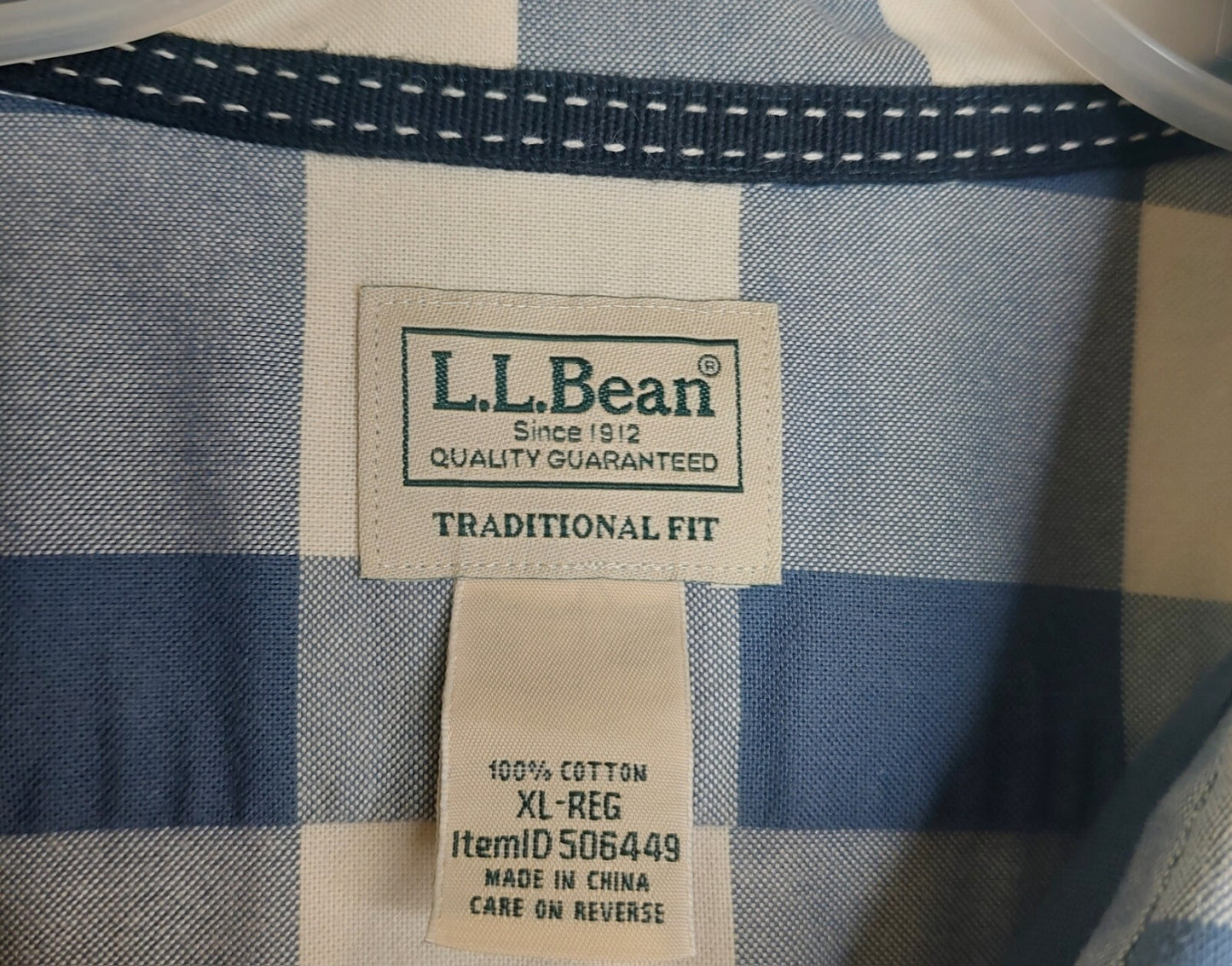 L.L. Bean Men's Blue/White Button Up Long Sleeve Gingham Shirt Sz XL 100% Cotton