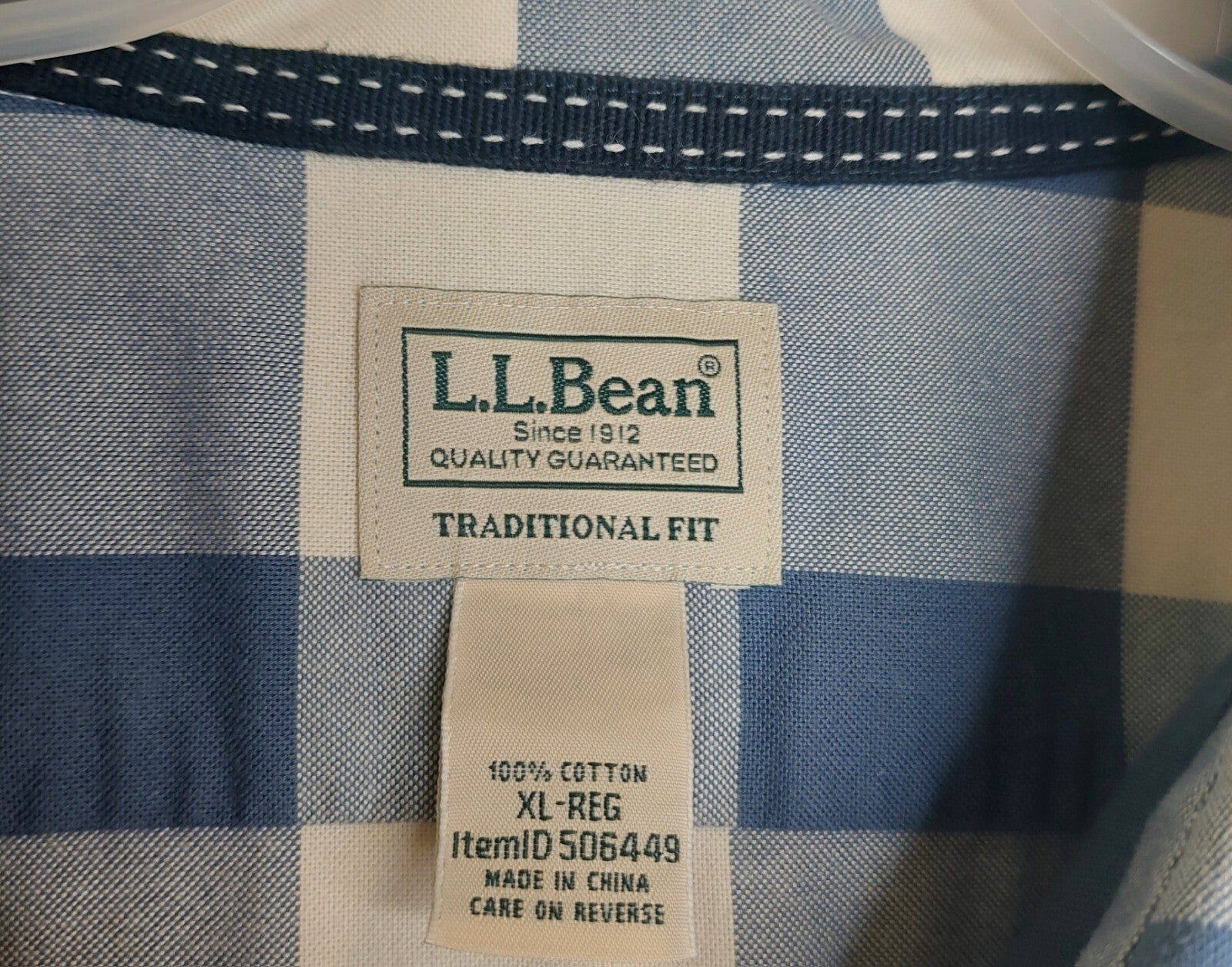 L.L. Bean Men's Blue/White Button Up Long Sleeve Gingham Shirt Sz XL 100% Cotton