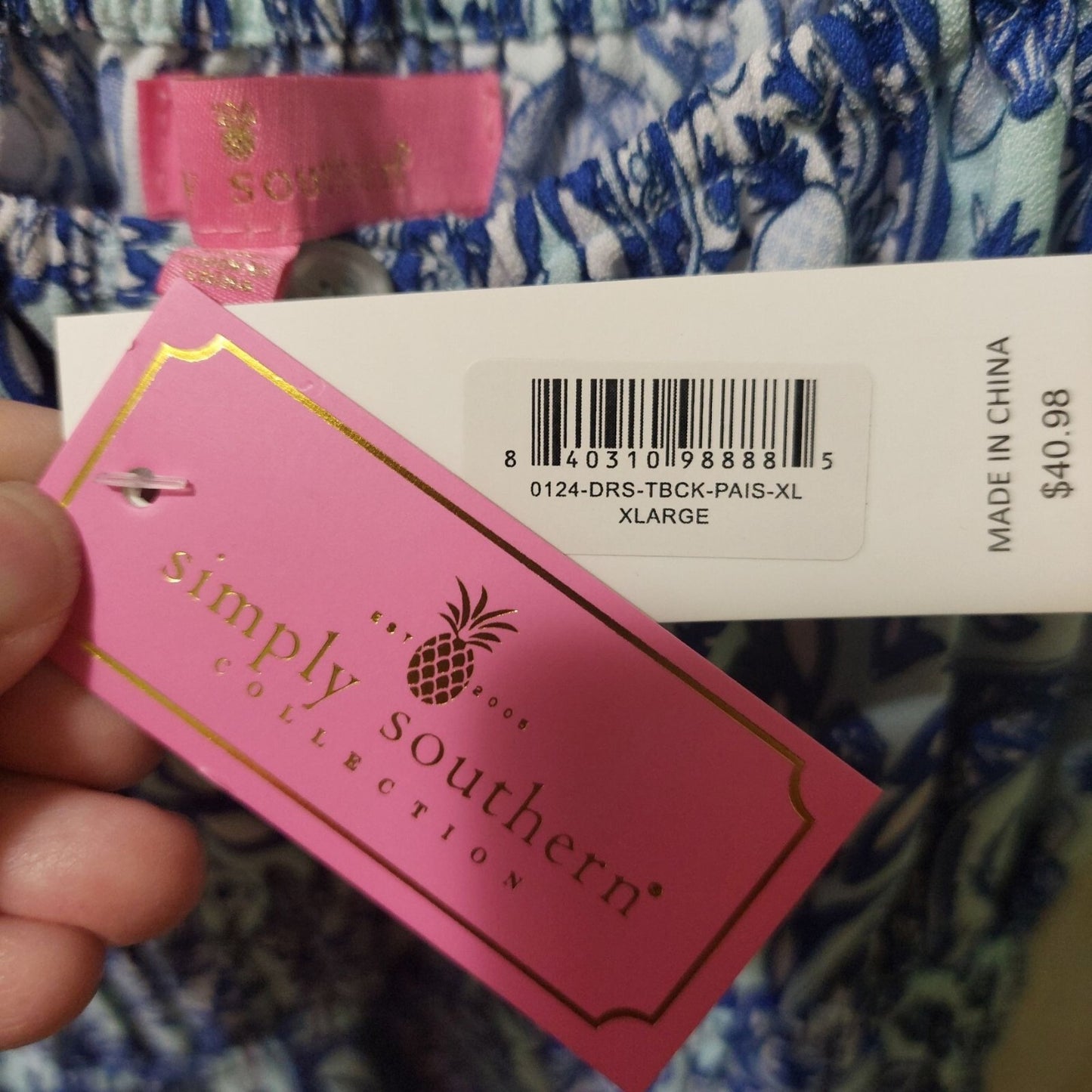 Simply Southern XL Blue Paisley Smocked Dress W/ Puffed Sleeves~Crisscross Back