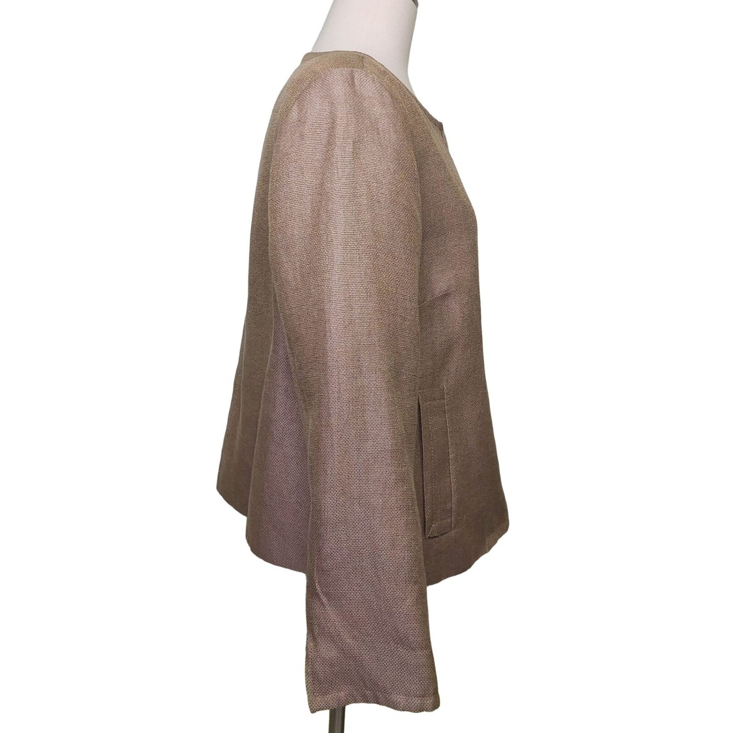 Talbots Women's Beige Metallic Thread Linen Blend Blazer Size 12 Chic~Classy