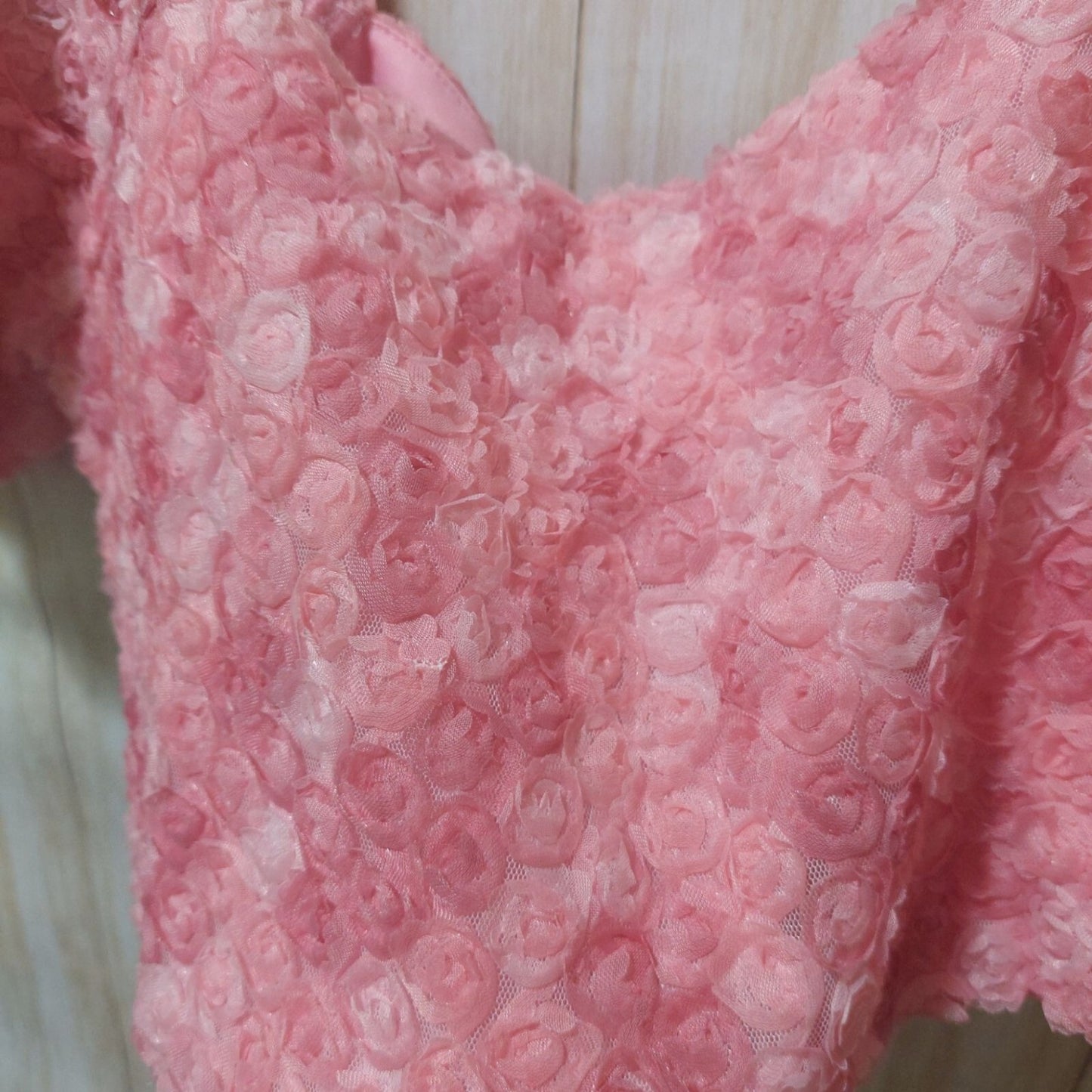 NWT Le Lis Pink Puff Sleeve Floral Crop Top W/ Textured Rose Design Large