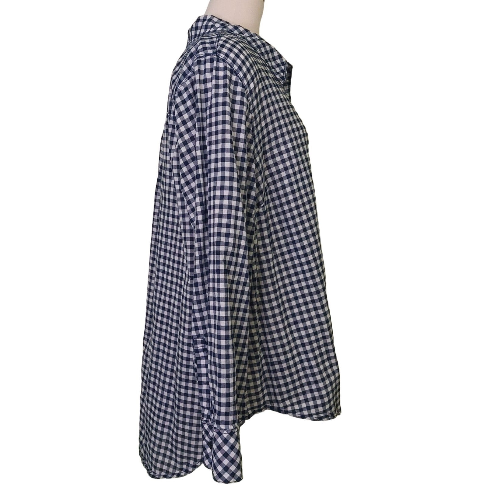 Lane Bryant Womens Blue & White Plaid Button-Up Shirt 24W Long Sleeve Cotton