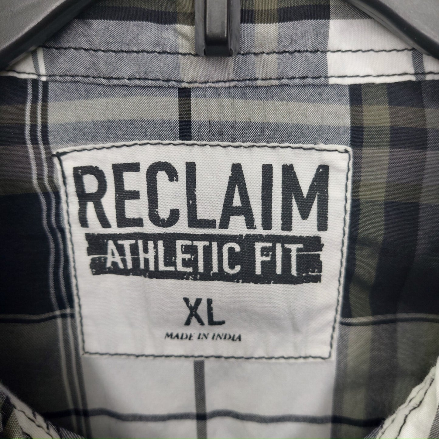 Reclaim Athletic Fit Men's Shirt Button Up~ Long Sleeve~Gray Plaid~Size XL