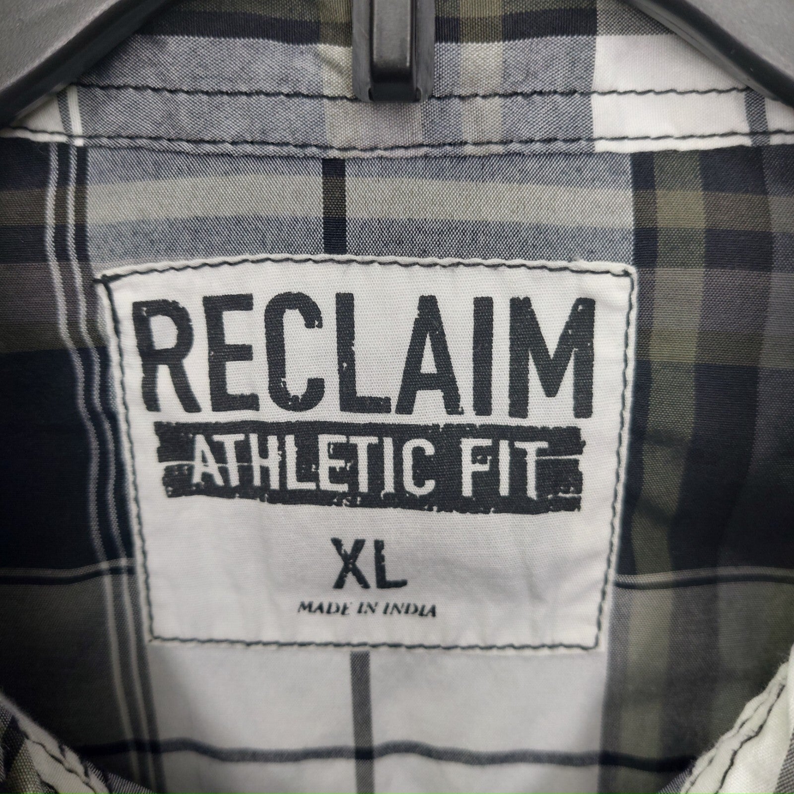 Reclaim Athletic Fit Men's Shirt Button Up~ Long Sleeve~Gray Plaid~Size XL