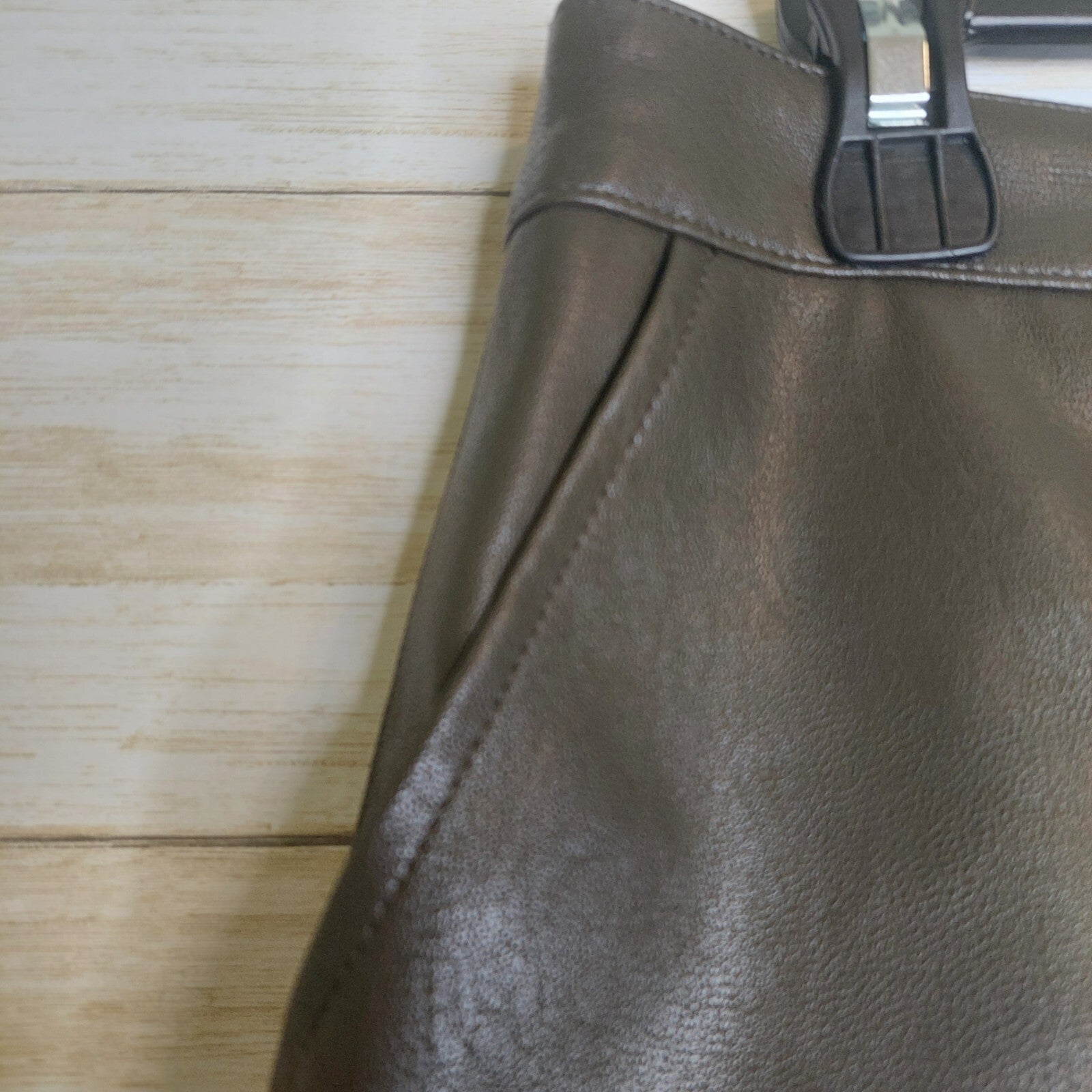 Lulus Mini Skirt Womens Large Faux Leather Dark Brown Back Zip Pockets Lined