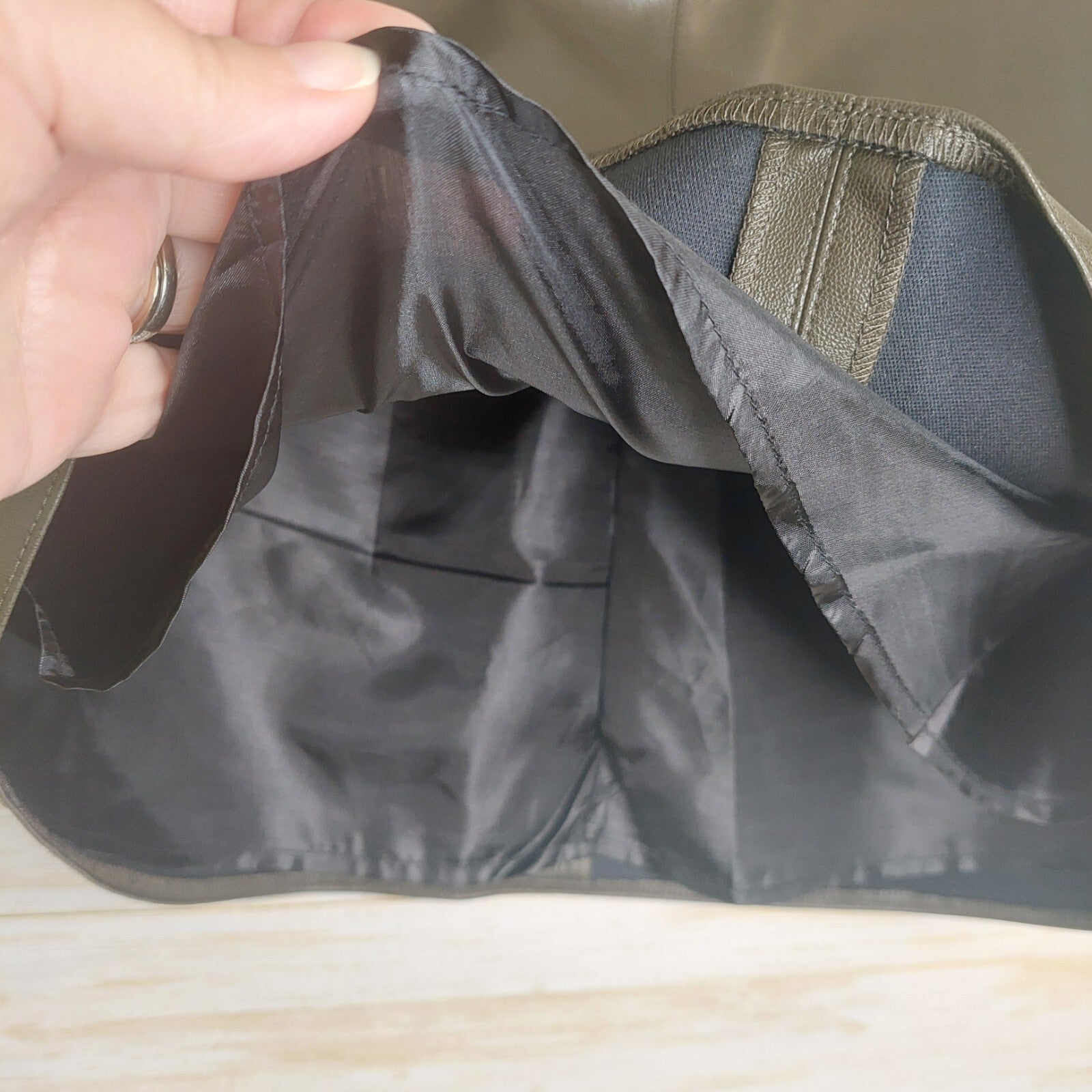 Lulus Mini Skirt Womens Large Faux Leather Dark Brown Back Zip Pockets Lined