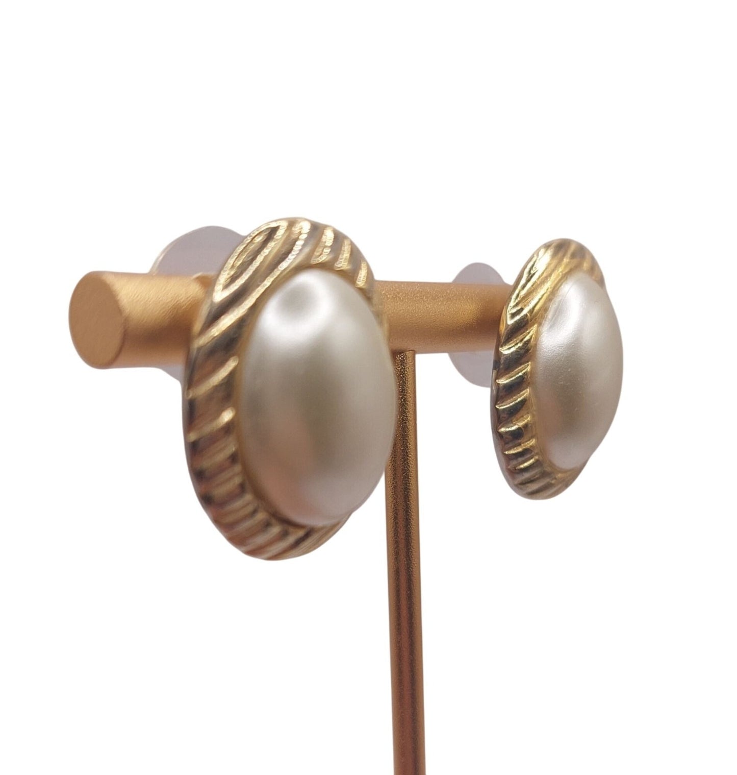 Vintage Faux Pearl & Gold-Tone Post Back Earrings