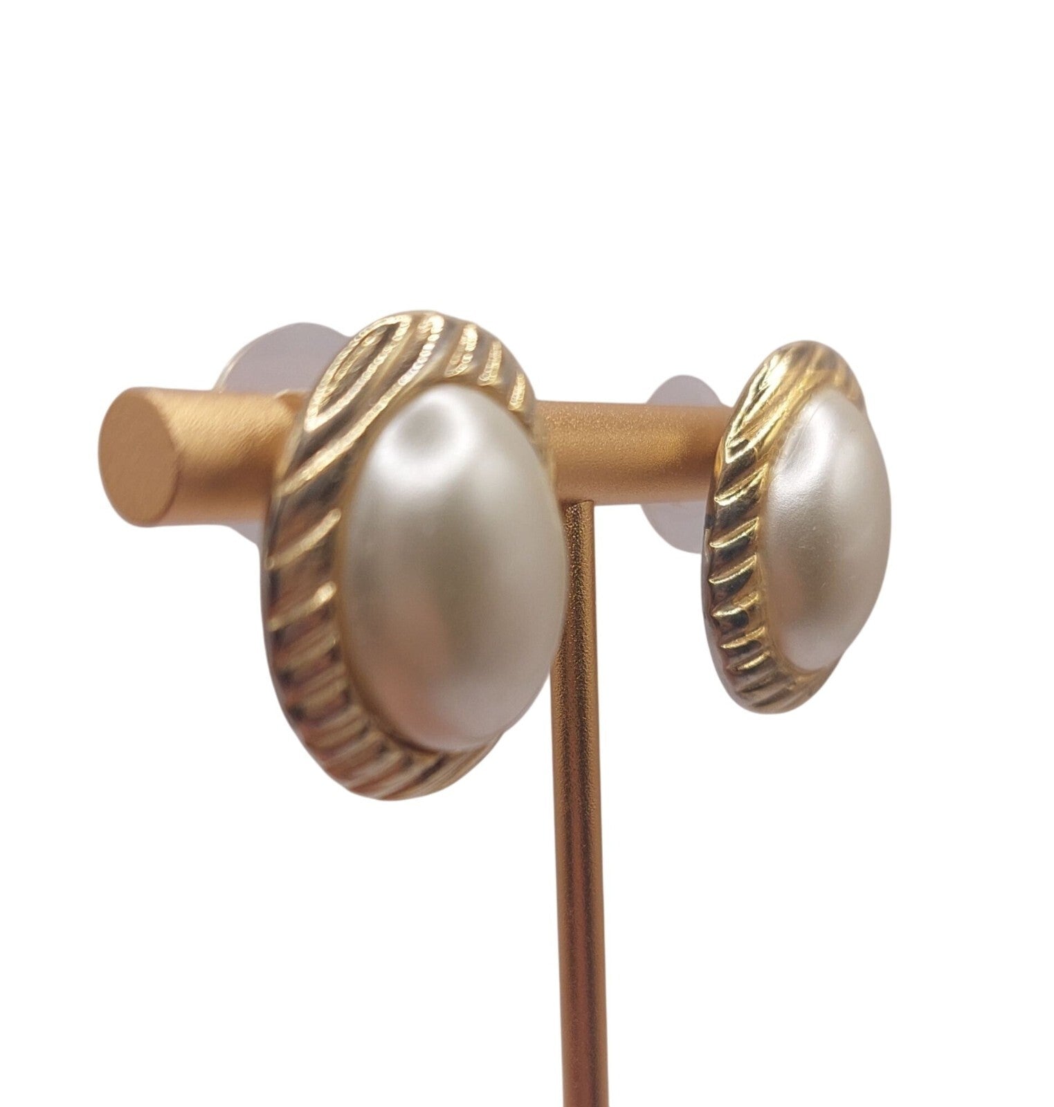 Vintage Faux Pearl & Gold-Tone Post Back Earrings