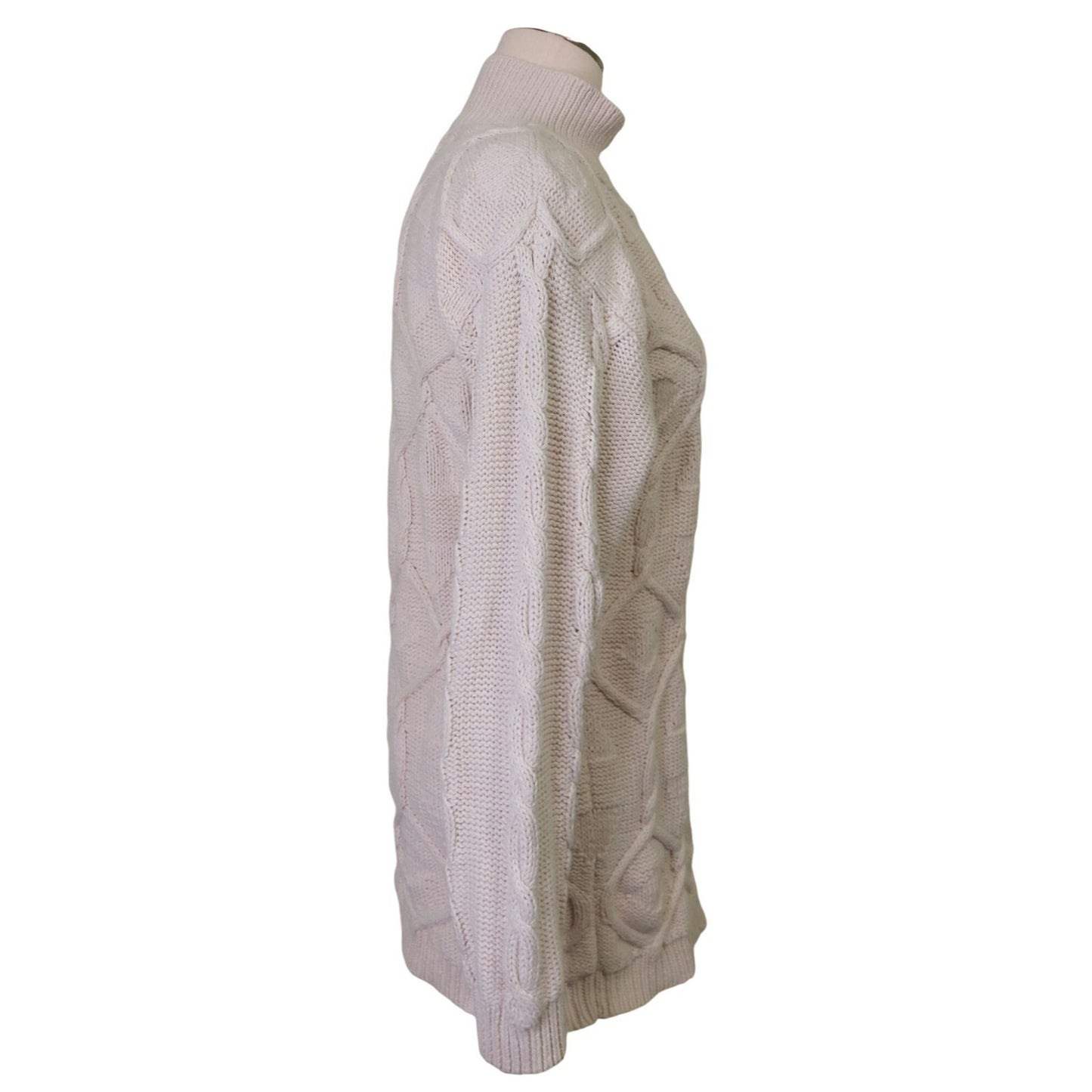 Vintage Mixed Blues Mock Neck Ivory Cable Knit Sweater Medium~80's~Heavy/Thick