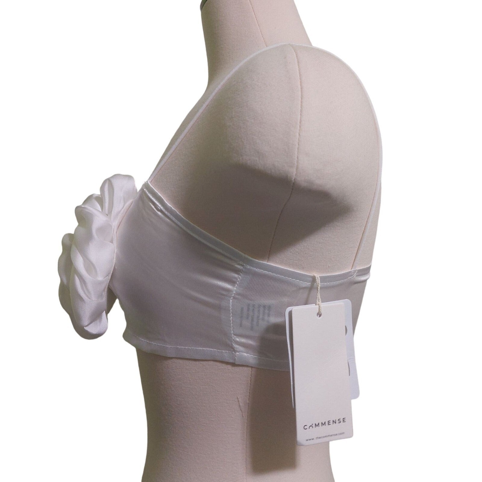 NWT Commense Strapless White Satin Rosette Crop Top - Size Small