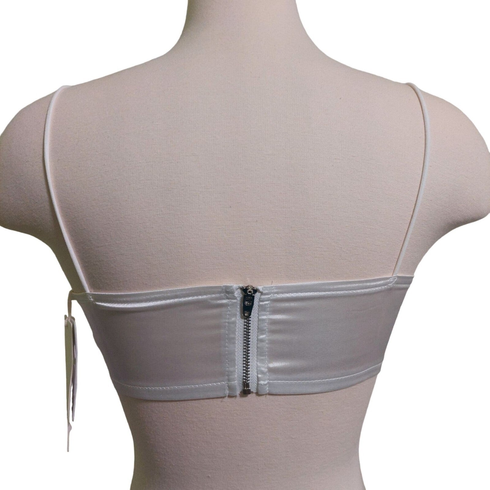 NWT Commense Strapless White Satin Rosette Crop Top - Size Small