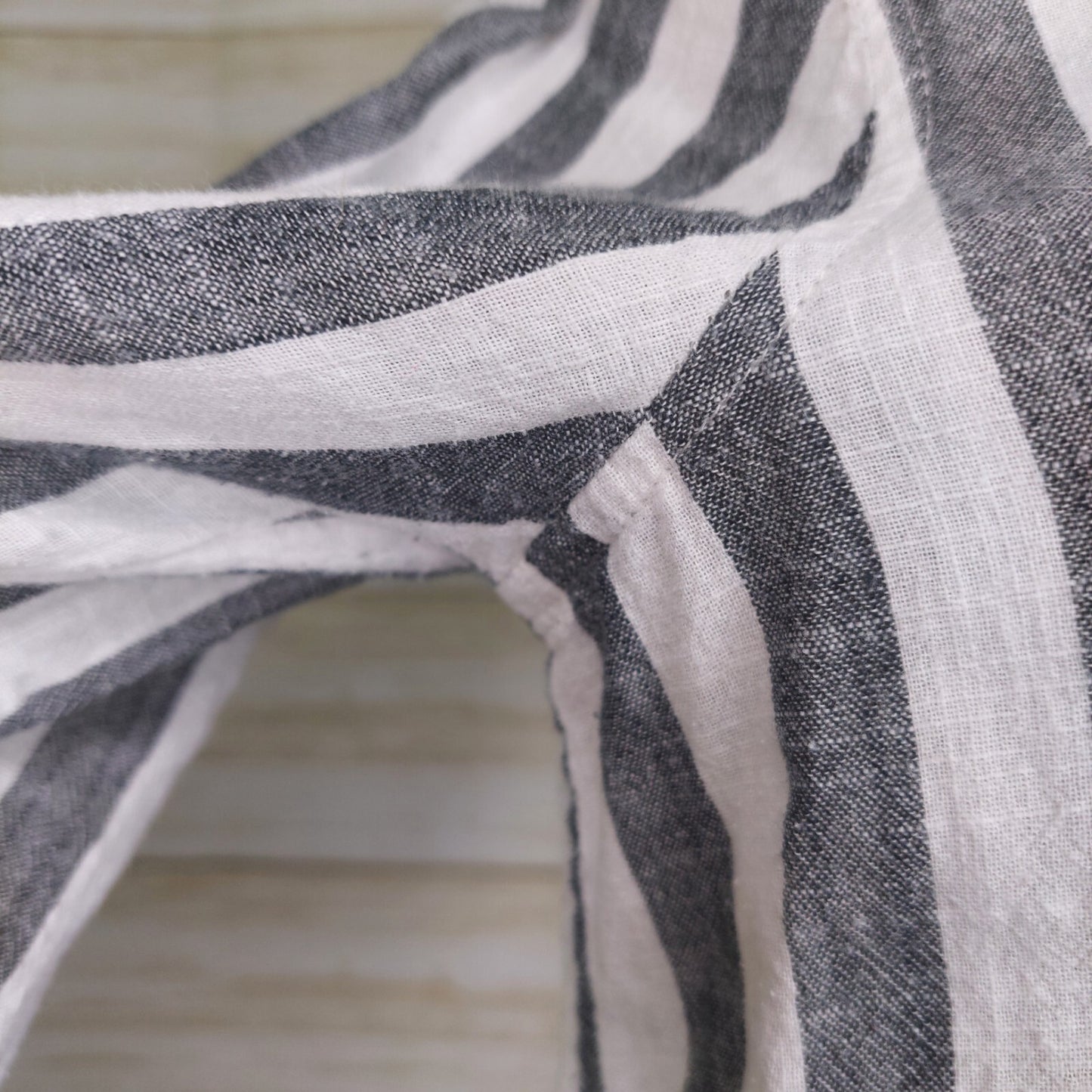 Lucky Brand Top Womens Med. Gray Striped Button Up Roll Tab Long Sleeve